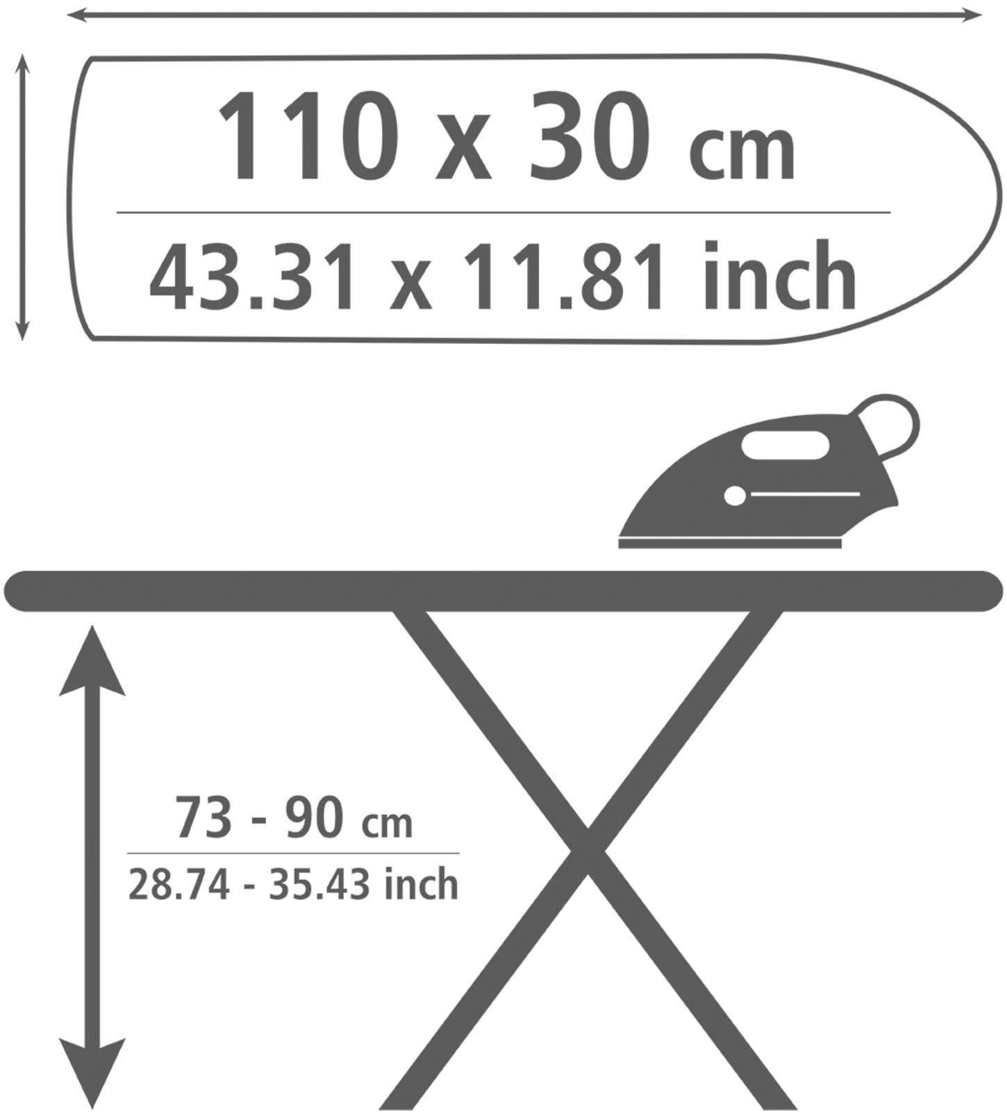 WENKO Bügelbrett »Modell Base«, Bügelfläche 110 cmx30 cm, höhenverstellbarer Bügeltisch, platzsparend klappbar