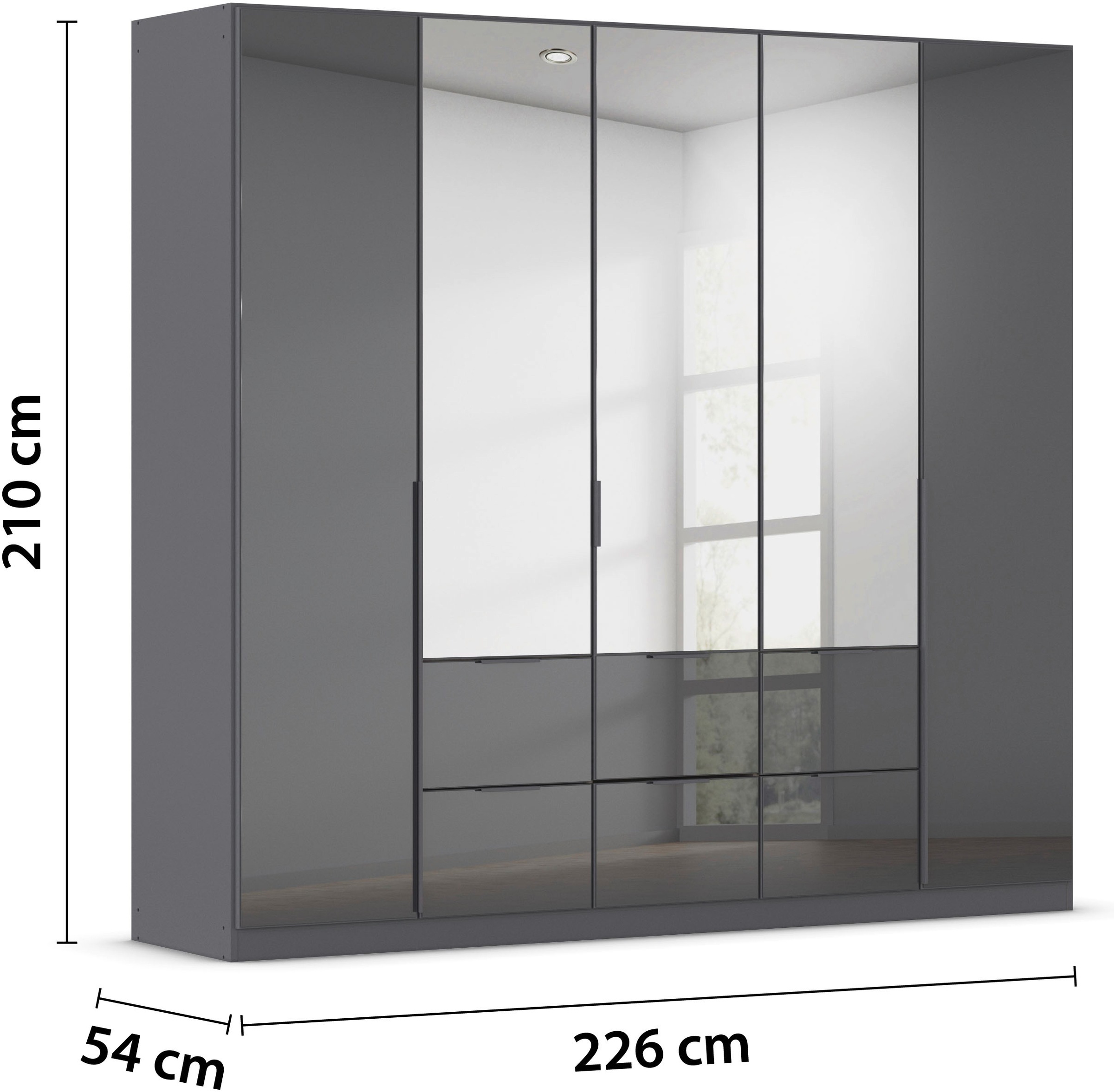 rauch Drehtürenschrank »Kleiderschrank Kleiderschränke Schrank Garderobe AGORDO mit Glasfront«, (in zwei Griff-Farben mit Glasfront), mit Außenschubkästen, in 6 Breiten und 2 Höhen MADE IN GERMANY