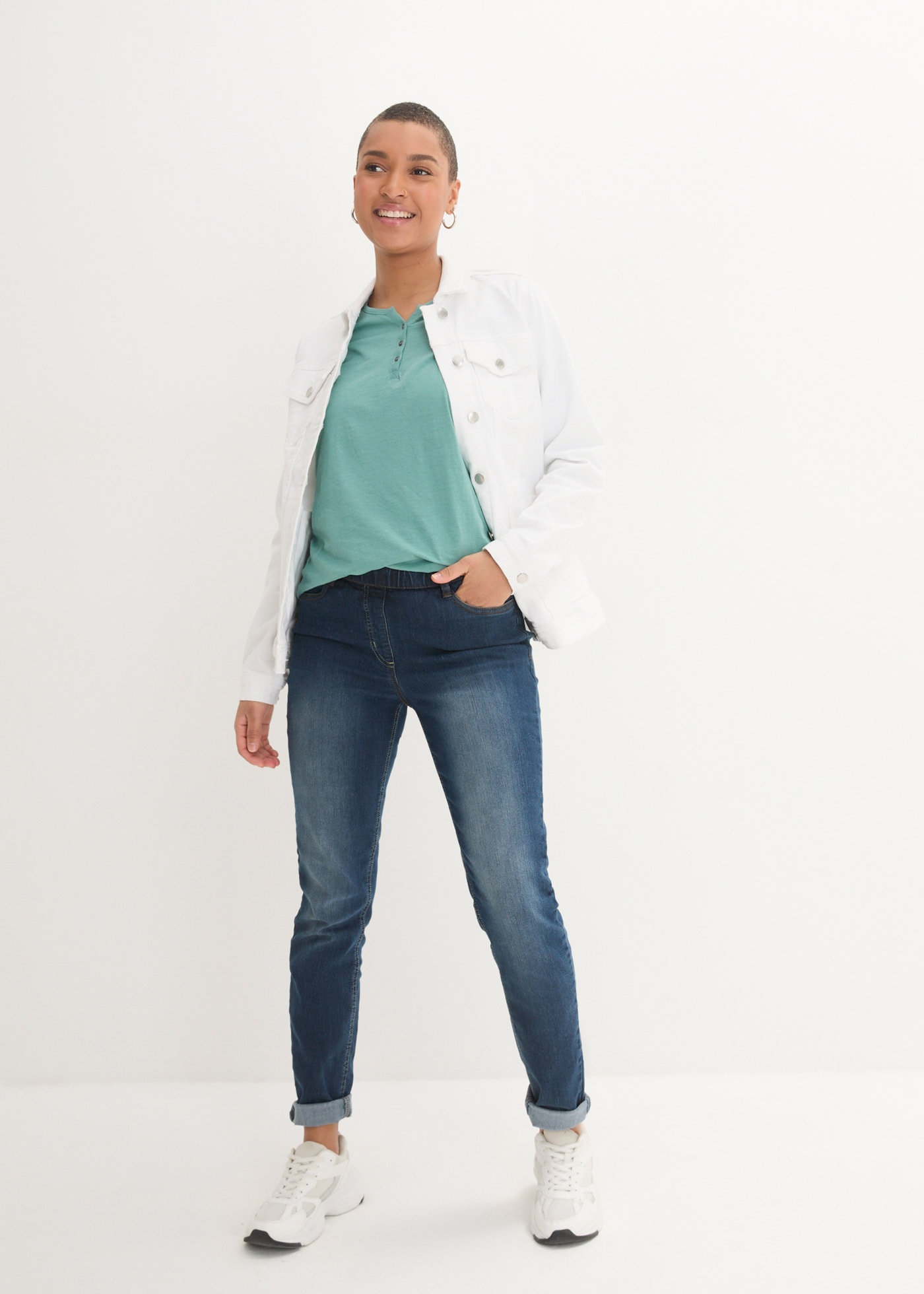 bonprix Langarmshirt 1 tlg. gerade Passform, verstellbare Ärmel, mit V-Ausschnitt