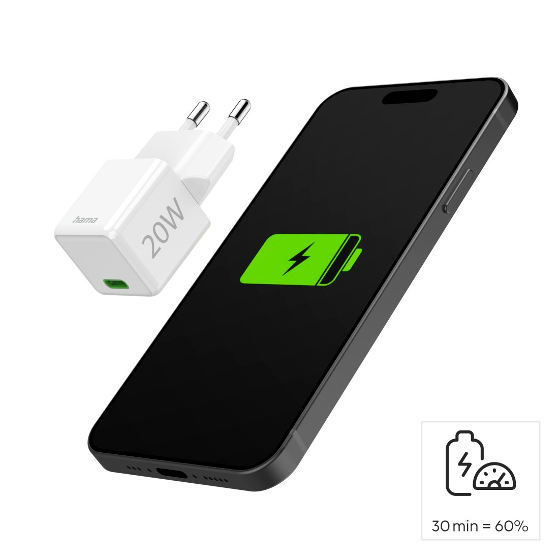 Hama Schnelllade-Gerät »Schnellladegerät (USB-C, PD/QC, extraklein 2,9 x 2,75 x 2,75 cm, 20 W)«, (1 St.)