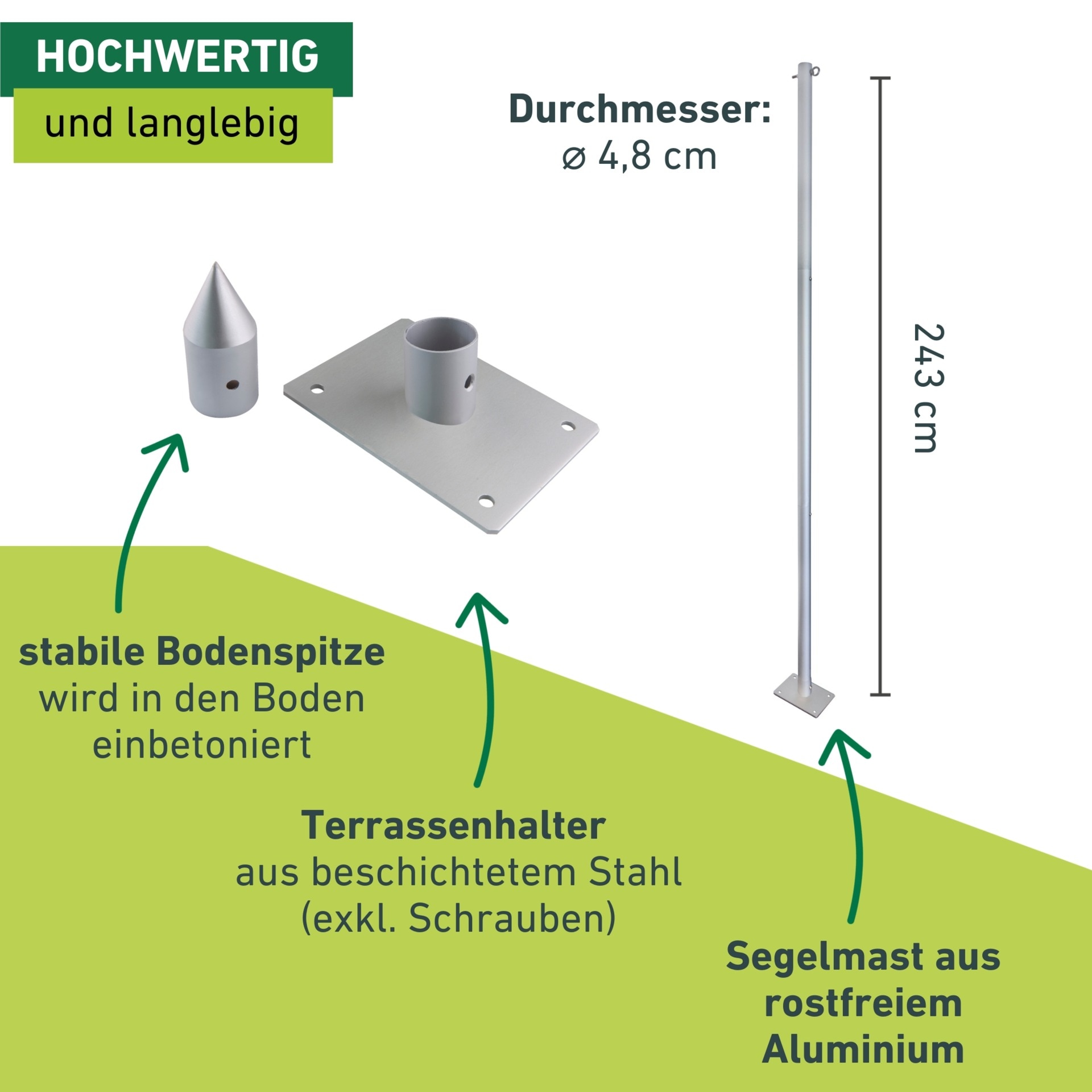 Windhager Sonnensegelmast »Basic« praktische Steckkonstruktion für Montage auf Terrasse oder Rasen