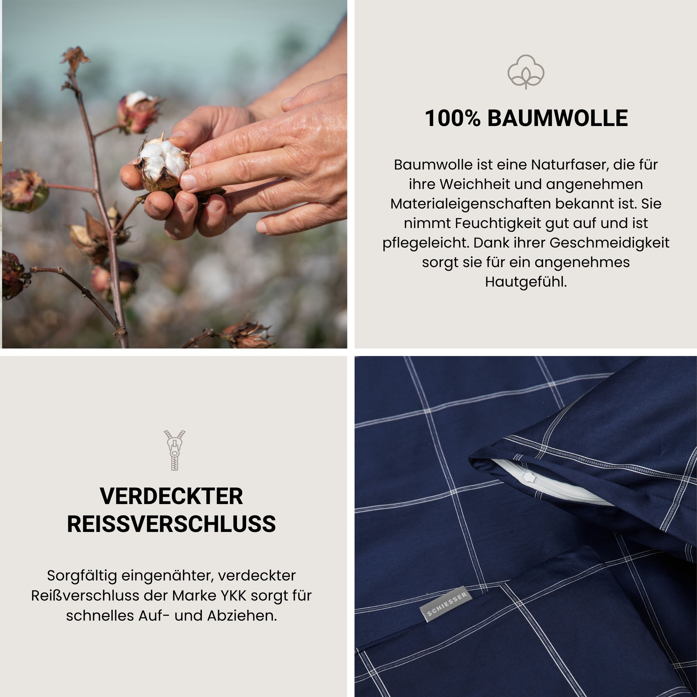 Schiesser Bettwäsche »Josh aus weichem Baumwoll-Satin mit kariertem Muster« 2 Stk. OEKO-TEX® MADE IN GREEN