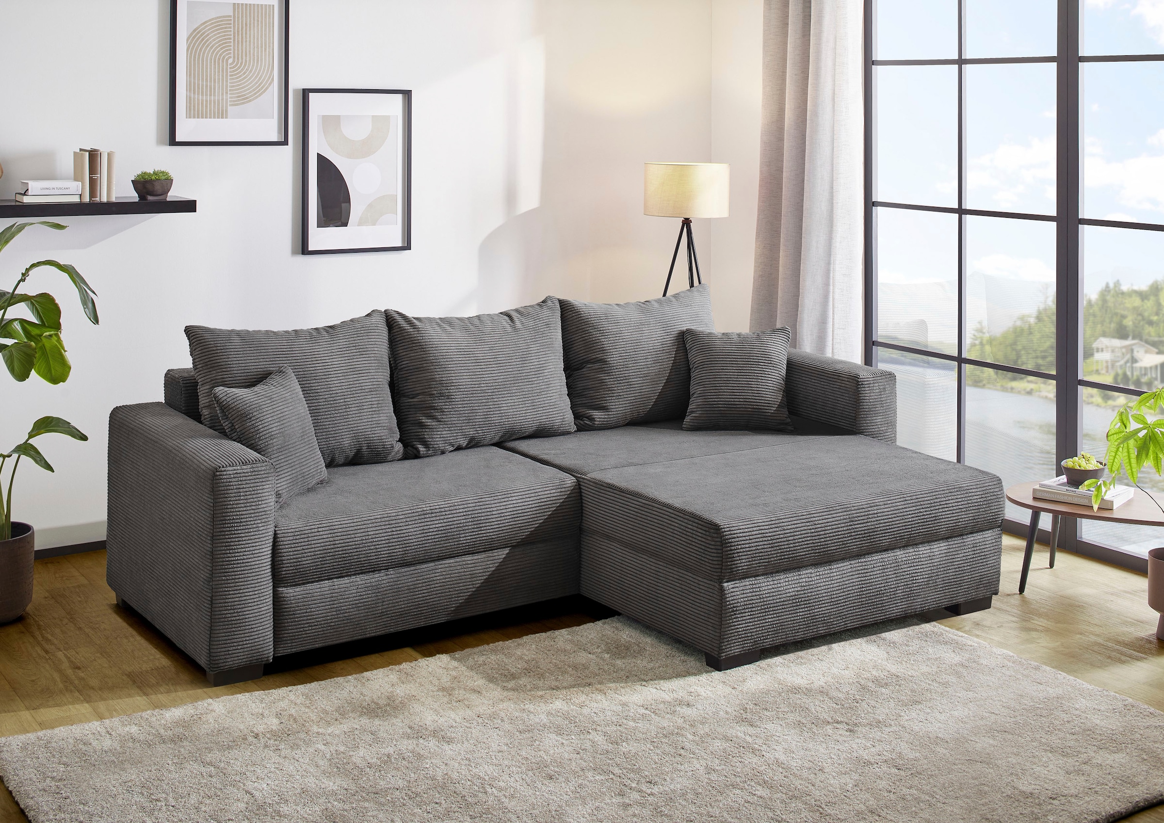 Jockenhöfer Gruppe Ecksofa "Ecksofa Elmau, Größe Ottomane: XL, B:261cm" mit Schlaffunktion, Bettkasten & 2 Zierkissen