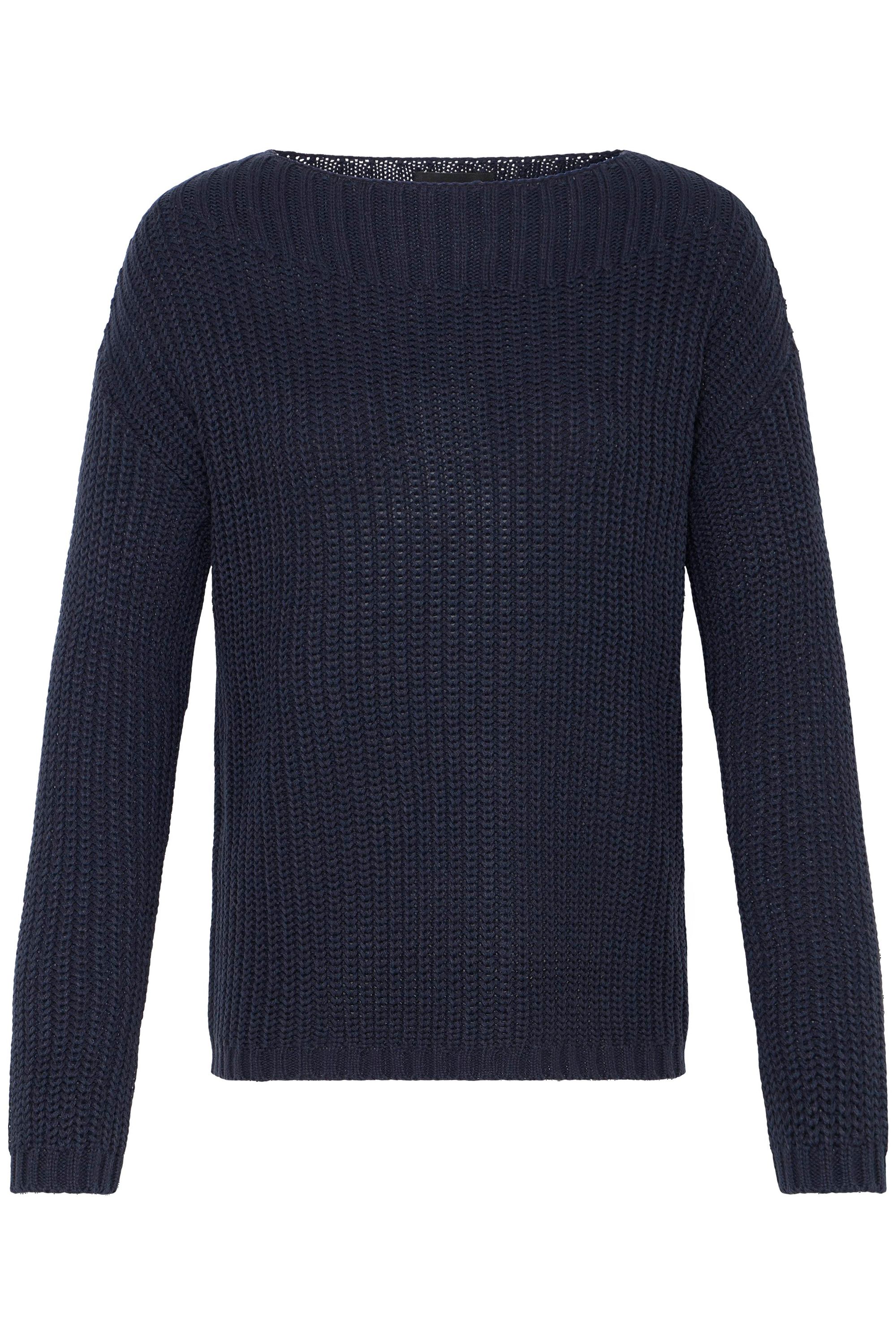 Strickfleece-Pullover OXMO "Strickpullover OXFKANNA", Damen, Gr. L, blau (night sky), Obermaterial: 60% Baumwolle CO. 40% Polyacryl PAN., Pullover