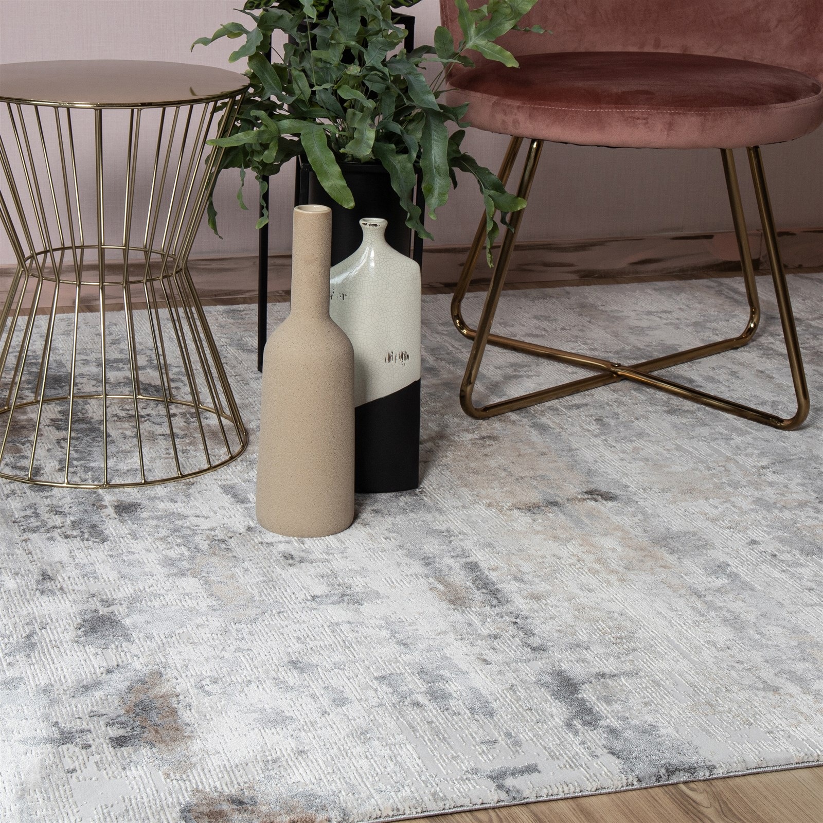 Teppich KAYOOM "Gem 970", taupe, B:140cm H:15mm L:200cm, Viskose, Teppiche, Teppich, Kurzflor, Vintage, Modernes Muster, Viskose, Fußbodenheizungsgeeignet 2
