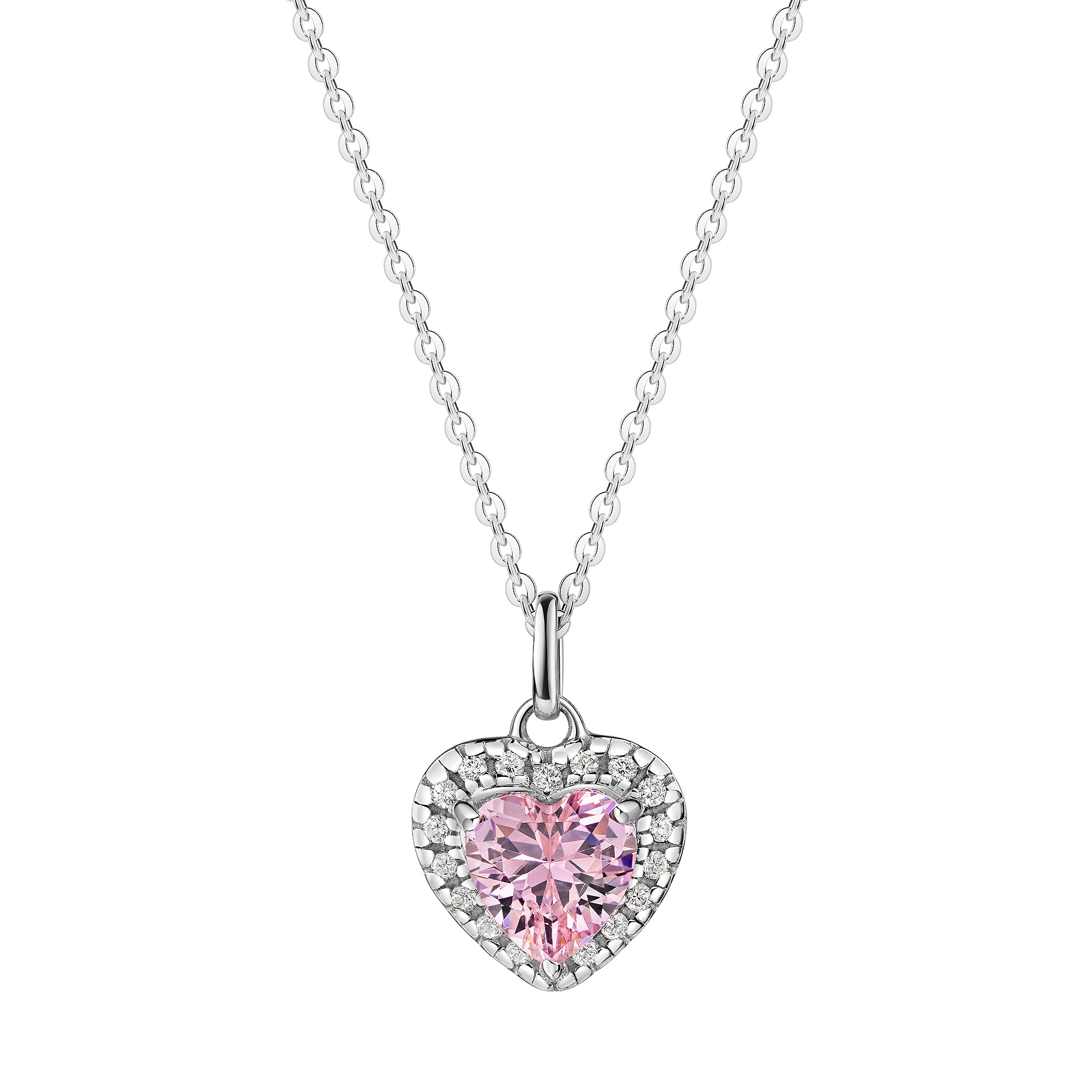 Kette mit Anhänger FIRETTI "Schmuck Geschenk Silber 925 Halsschmuck Halskette Ankerkette Herz", silberfarben, kristallweiß, pink, Halsketten, Damen, Silber 925 (Sterlingsilber), L: 45 B: 1,1mm, mit Zirkonia (synth.), B:1,1mm