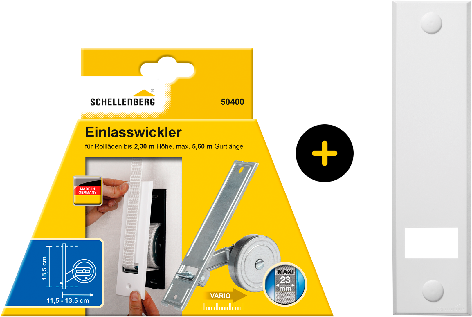 SCHELLENBERG Einlass-Gurtwickler "Unterputz, inkl. Abdeckplatte weiß" Set, 1 Stk. tlg. 18,5 cm Lochabstand für das Rollladensystem Maxi