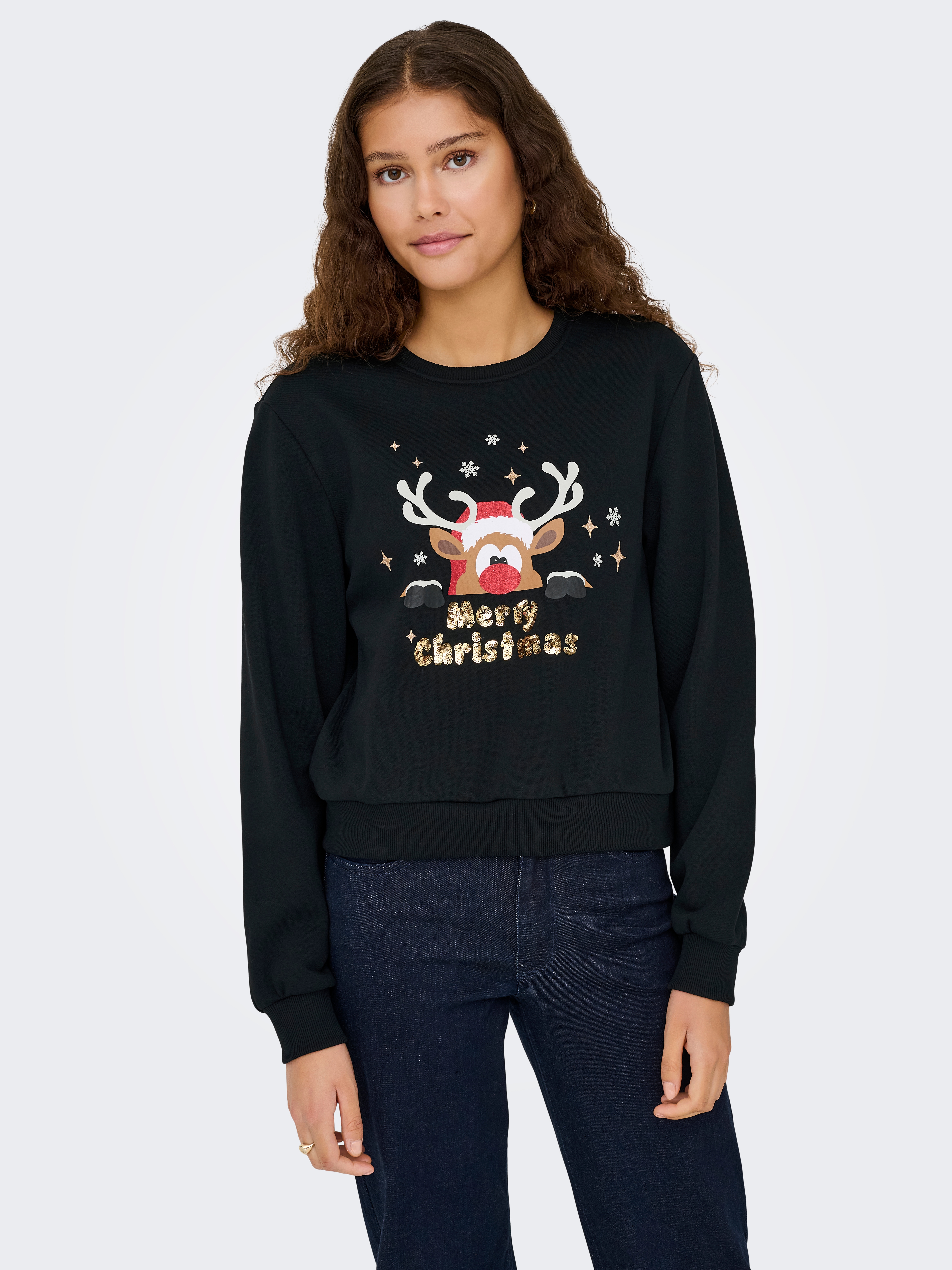 ONLY Weihnachtssweatshirt "ONLYDA XMAS L/S O-NECK BOX SWT", Baumwollmischung, regular fit