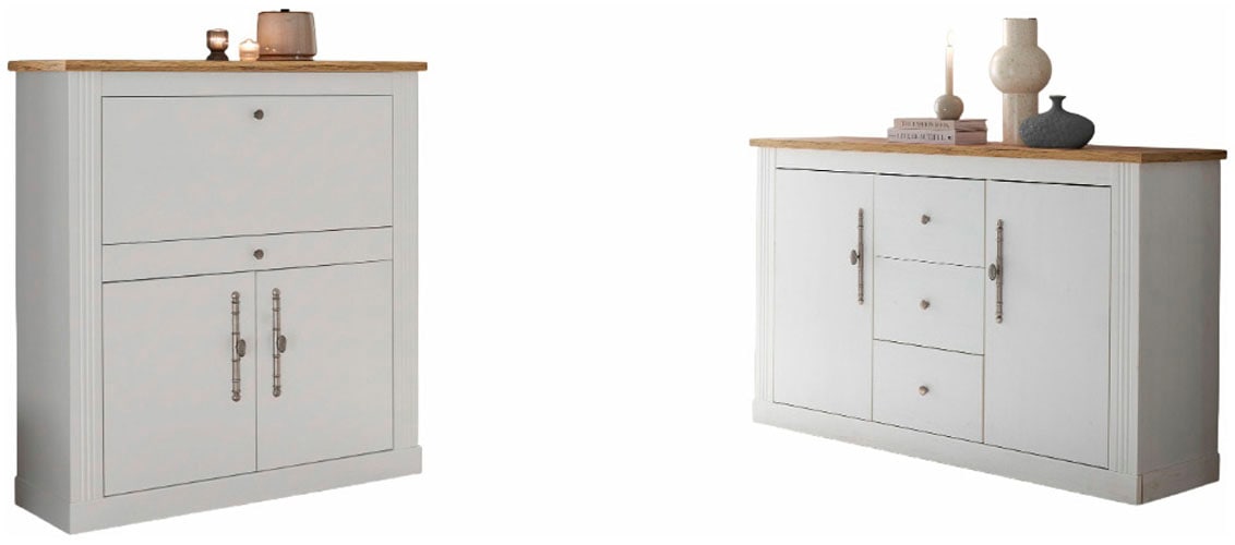 OTTO home Büromöbel-Set "Westminster, wohnliches Home-Office, Büro in zwei Farben verfügbar" Set, 2 tlg. enthält Sekretär und Sideboard im Landhausstil, mit Kabelkanal