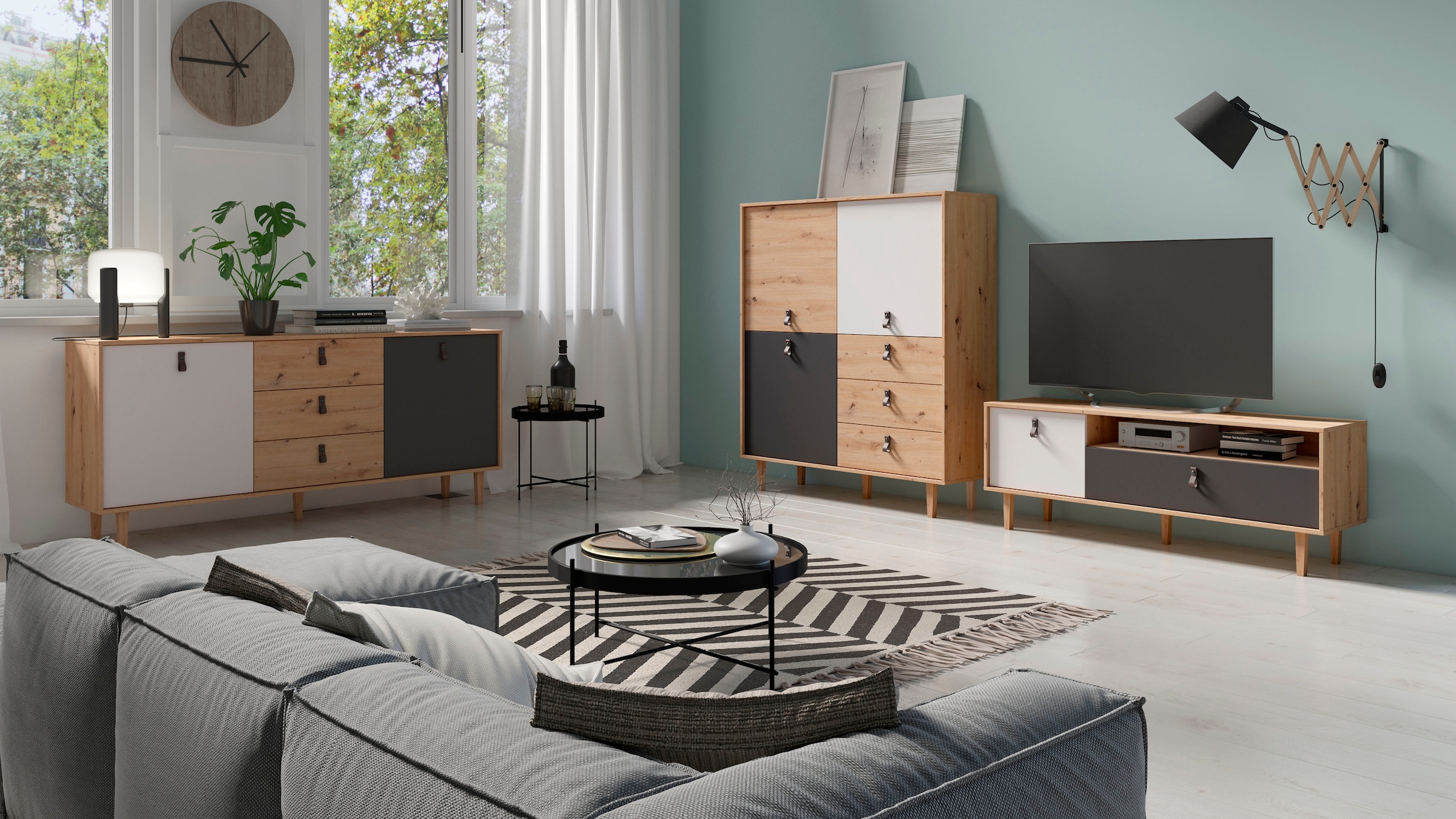 Homexperts Sideboard »Bristol«, Breite 120 cm oder 180 cm, mit massiven Eichefüßen