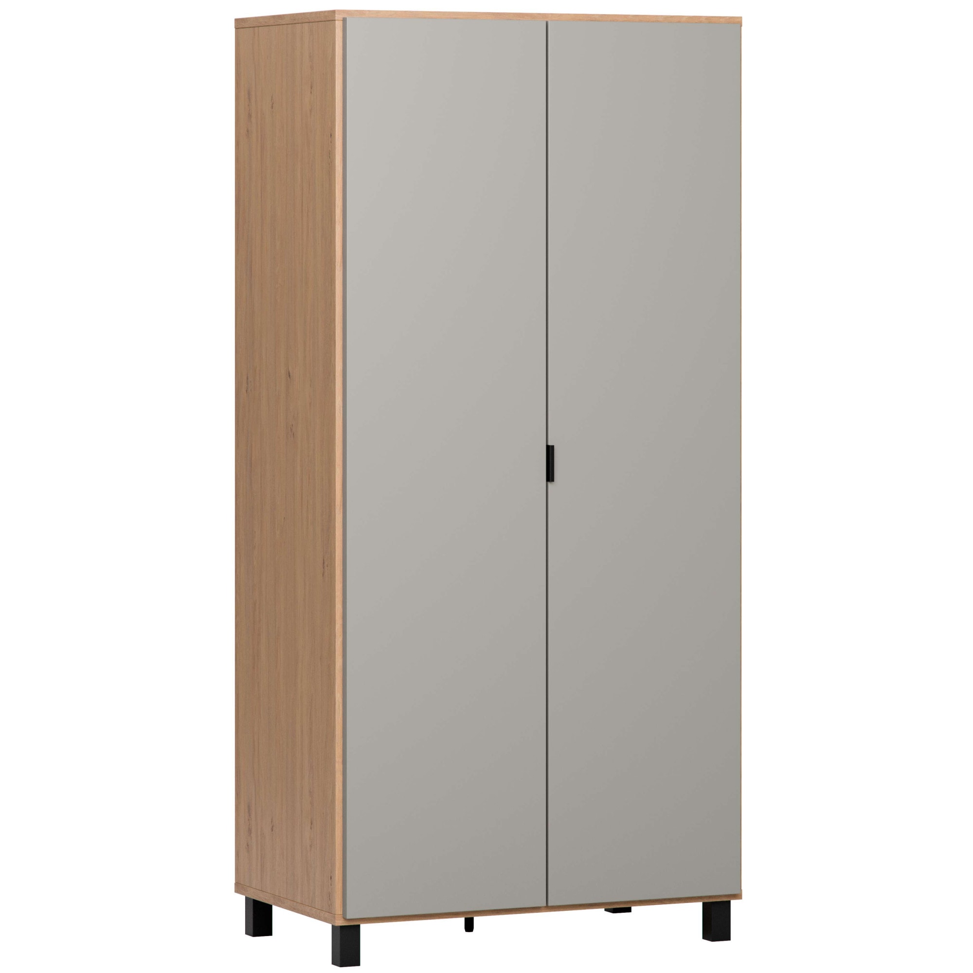 VOX Kleiderschrank »SIMPLE Garderobe, Wäscheschrank mit 5 Einlegeböden und 2 Kleiderstange«, mit 2 Drehtüren und schwarzen Griffen, Maße B/T/H: 92,5/57/189,5 cm
