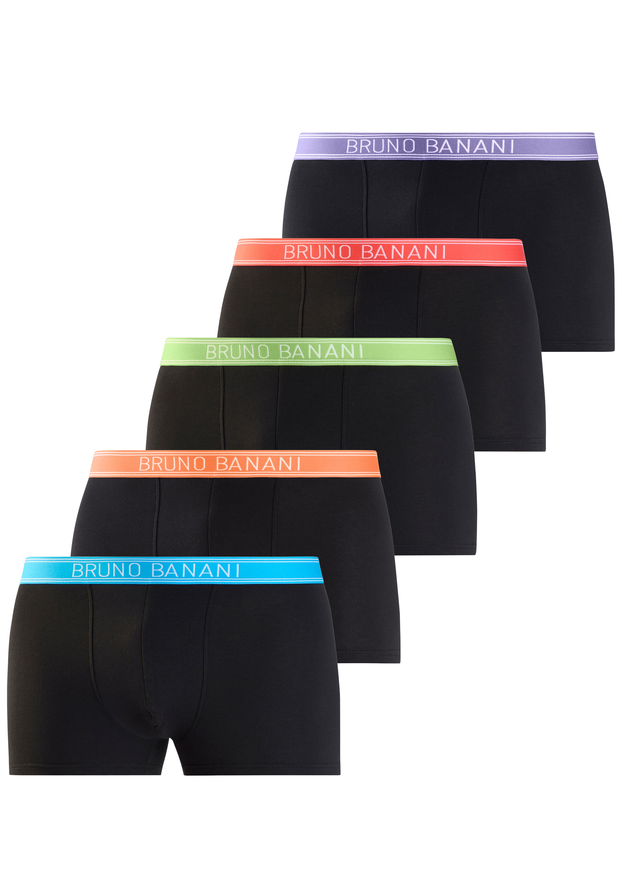 Bruno Banani Boxer "Boxershorts für Herren" Packung, 5 Stk. mit schmalen Streifen und Logoschriftzug im Bund