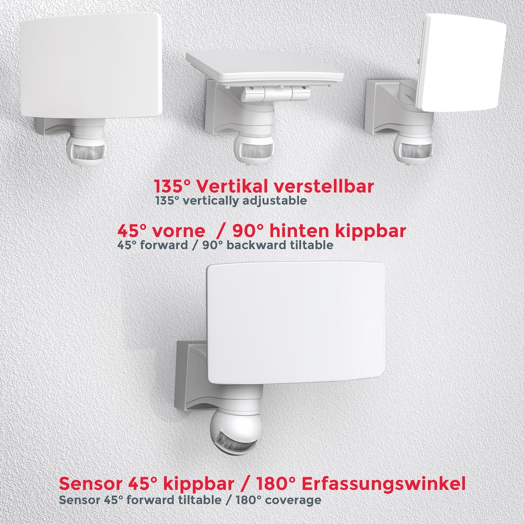 B.K.Licht Außen-Wandleuchte, inkl. 1 x LED-Platine 20 Watt, 2.300lm, 4.000K, inkl. Bewegungssensor, Leuchtdauer (3s-7min), Reichweite bis 12 Meter, IP44