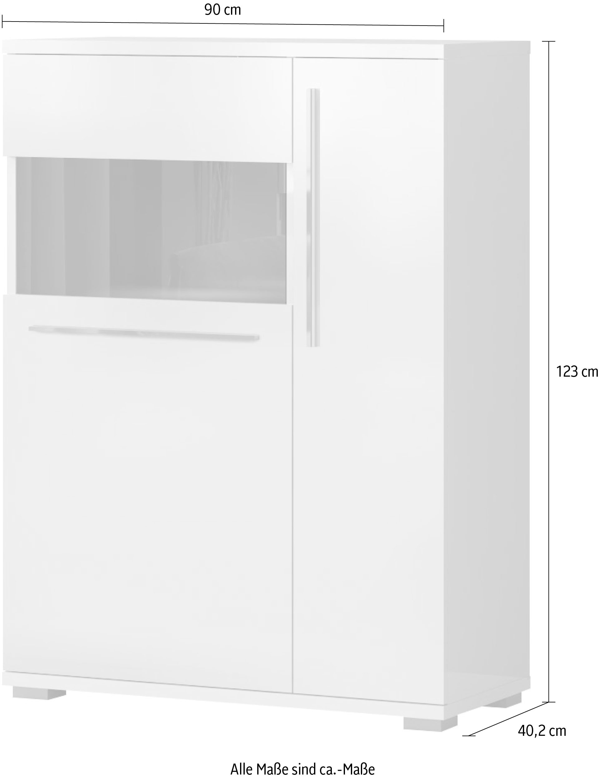 Places of Style Highboard »Piano Vitrine«, UV lackiert, Soft-Close Funktion