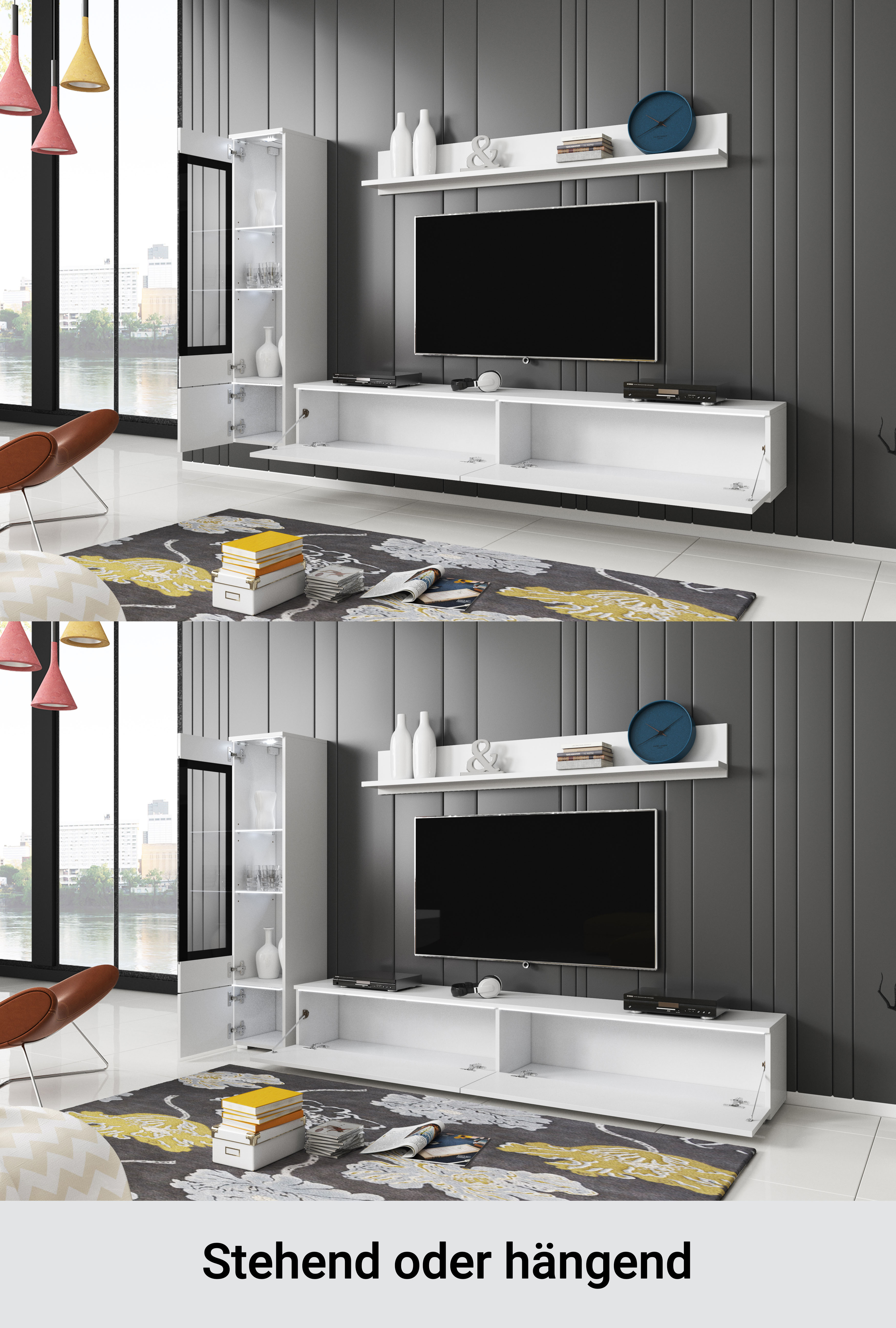 Thumbnail - Home affaire Wohnwand "VERA I, Vitrinen Türanschlag links/rechts wechselbar" Komplett-Set, 3 Stk. tlg.