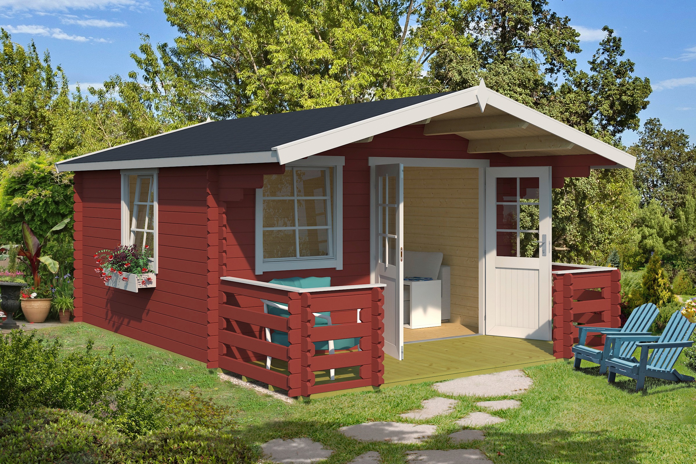 LASITA MAJA Gartenhaus "Luna 2, Schwedenrot" mit Terrasse und Geländer günstig online kaufen