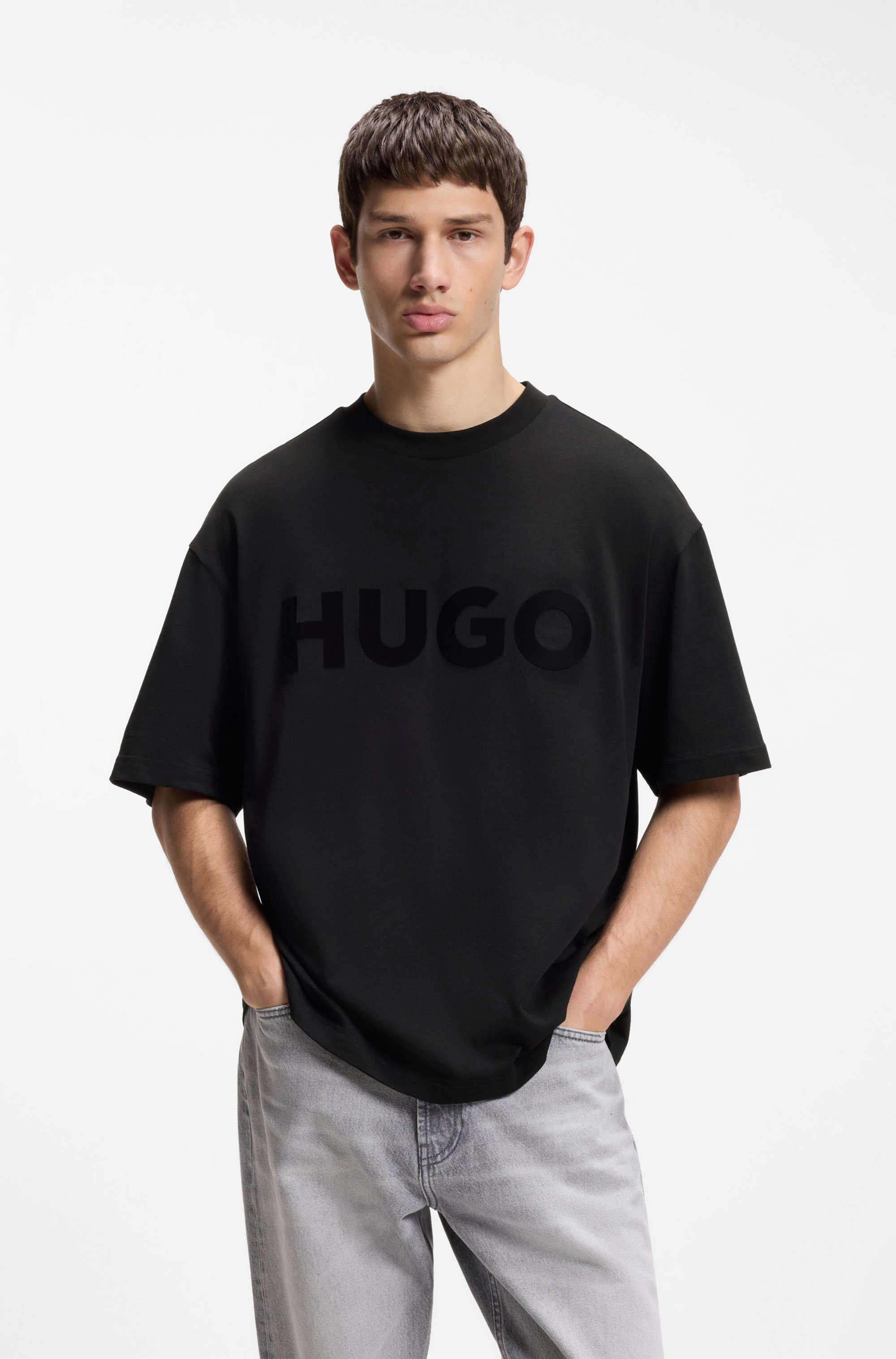 HUGO "Dinkee" Oversized-Fit, reine Baumwolle, Logo-Druck