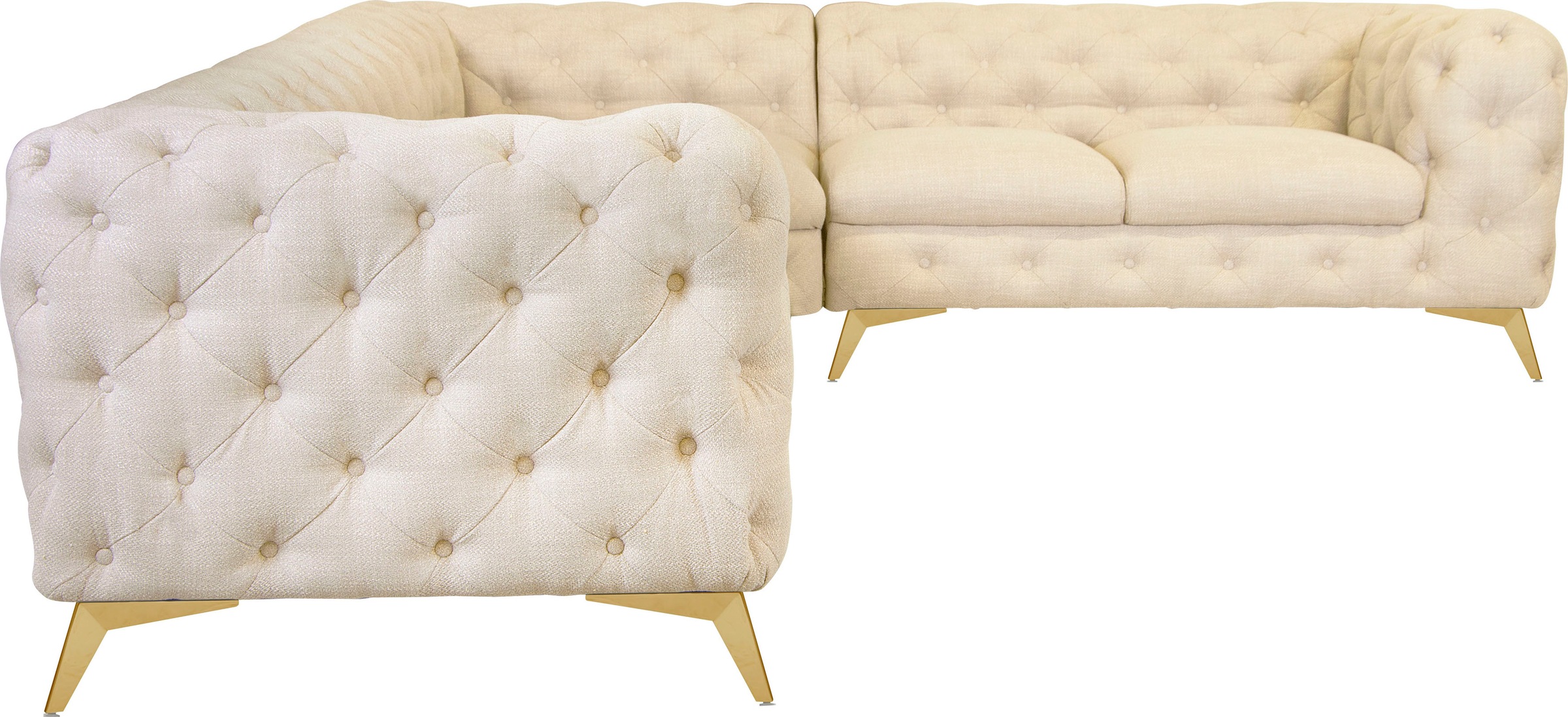 Leonique Chesterfield-Sofa »Ecksofa GLYNIS L-Form mit Wellenunterfederung, Maße B/T/H 323/264/75cm«, aufwändige Knopfheftung, moderne Chesterfield Optik, Fußfarbe wählbar