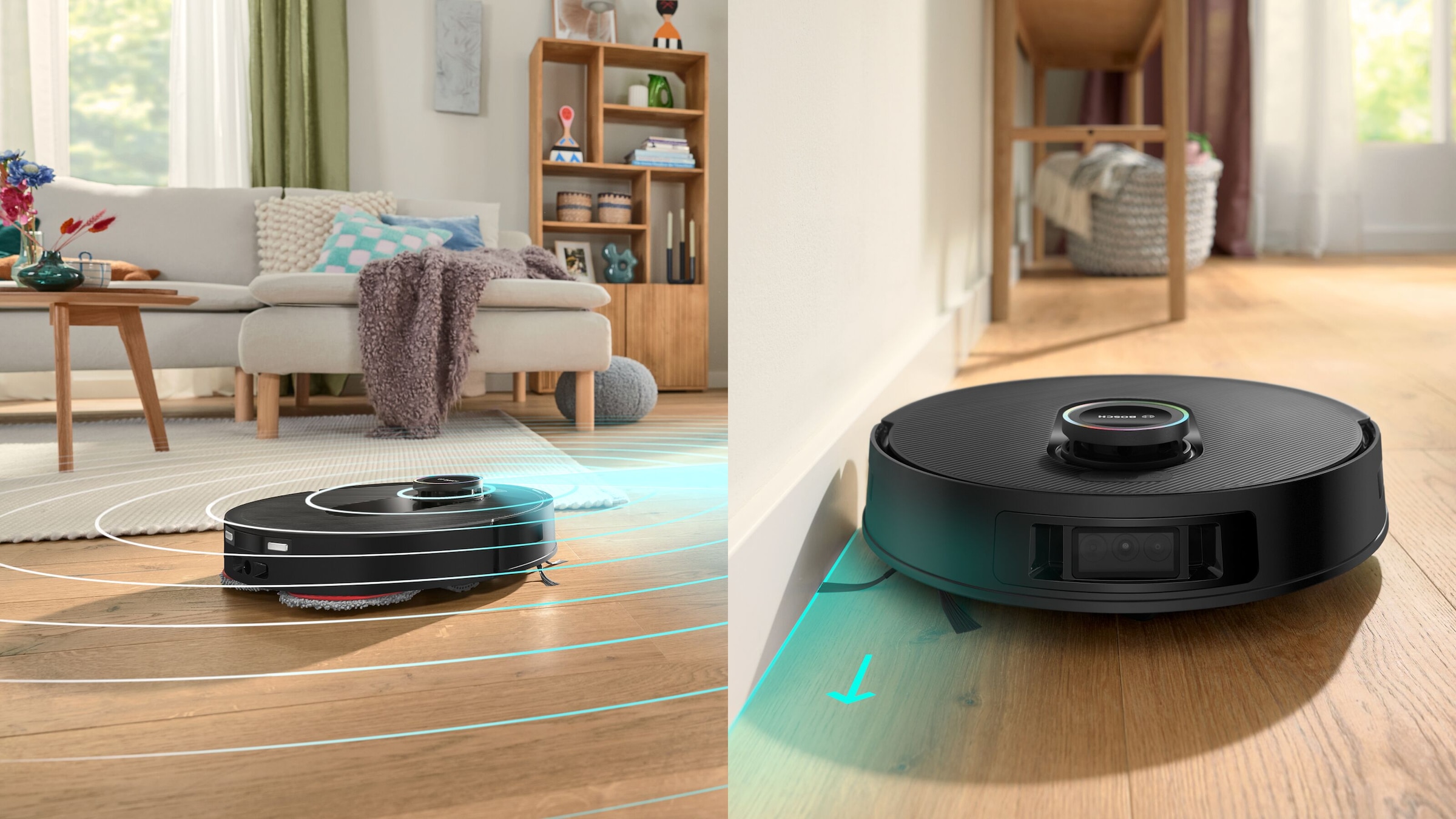 BOSCH Saugroboter »Spotless Max Cam BCRDW3BX, rotierende Wischpads, 70°C Selbstreinigung«, Datensicherheit, 11.000 Pa Saugkraft, Absaugstation, Kamera