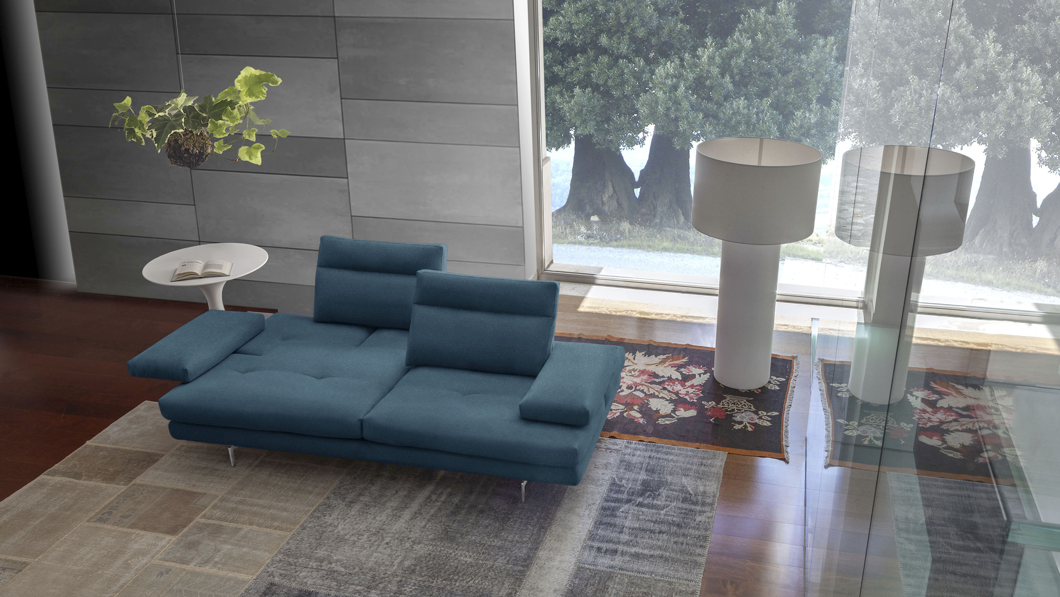 CALIA ITALIA 3-Sitzer "Toby Wing, 208 cm breit, Designsofa mit hohem Sitzkomfort" inklusive Sitztiefenverstellung, Füße in Chrom glänzend