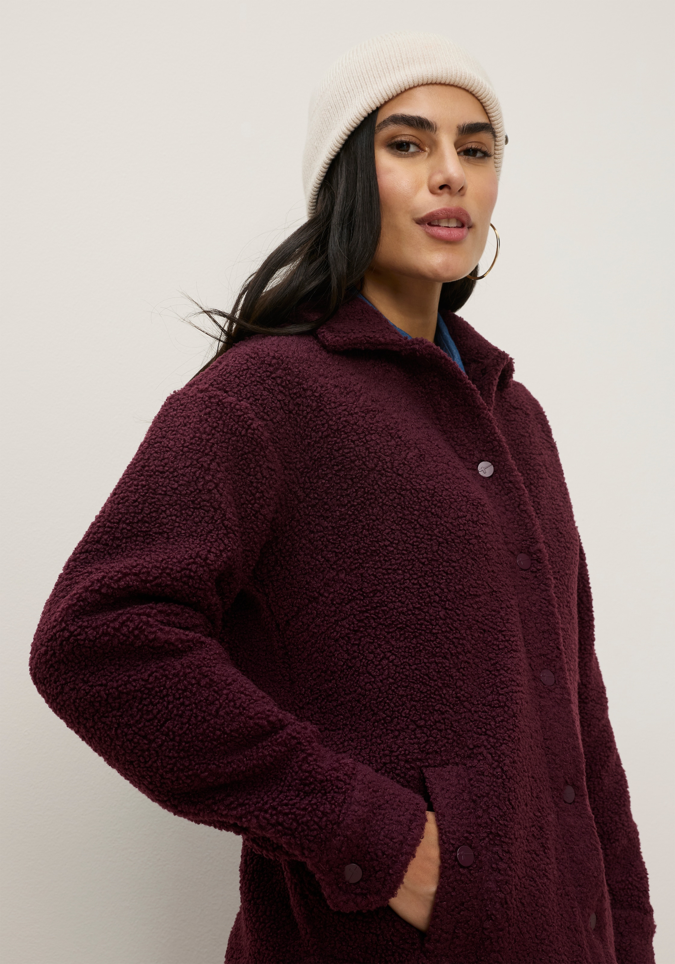 Tamaris Fleecejacke aus Teddy Fleece Jacke mit Hemdkragen und Druckknöpfen