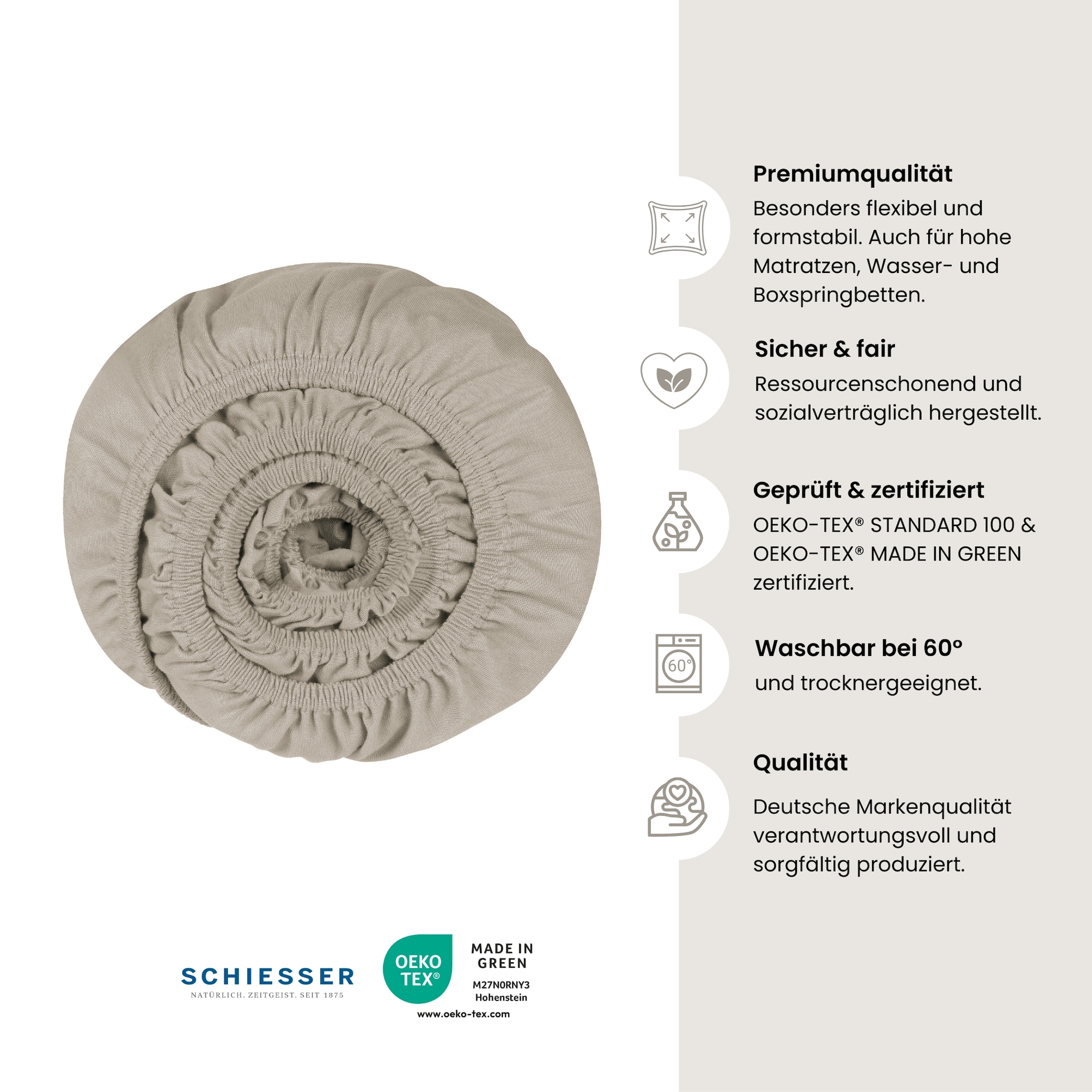 Schiesser Spannbettlaken »Flexi aus 95% Baumwolle und 5% Elastahan in Premium-Qualität«, für hohe Matratzen und Boxspringbetten geeignet, Made in Green