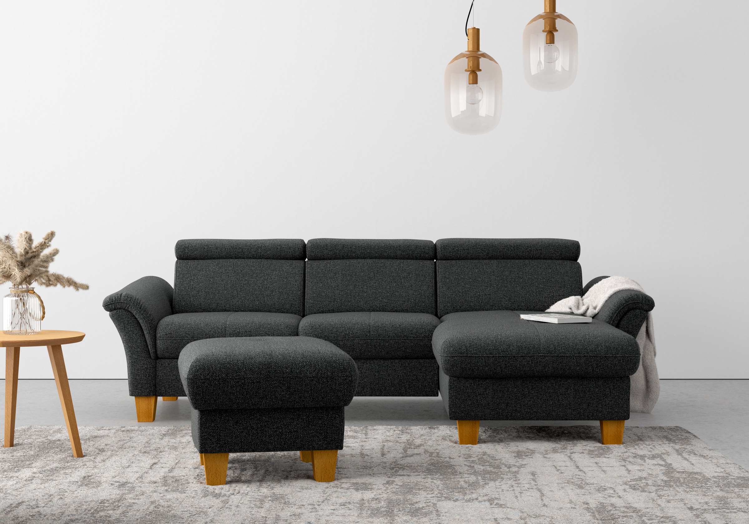 Home affaire "Lindgren L-Form" wahlweise mit Bett mit klappbaren Rollen, Kasten und Kopfverstellung