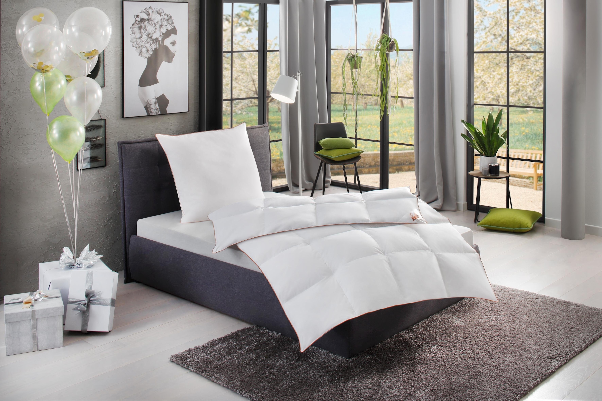 RIBECO Daunenbettdecke + Kopfkissen "Ella" Set (Daunendecke + Kissen) zum Top-Preis
