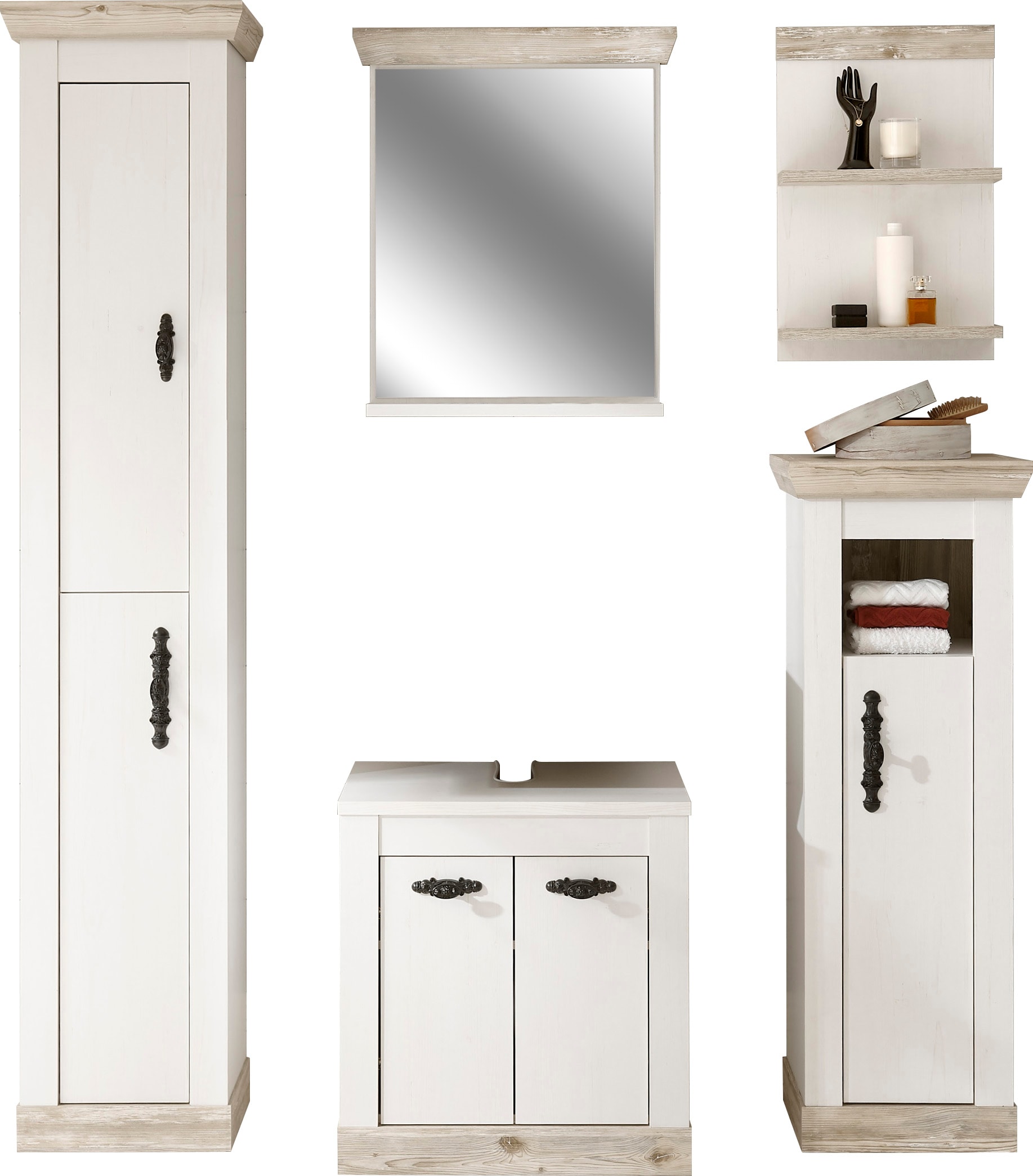 Home affaire Badmöbel-Set "Florenz, Bad im Landhausstil, 5-teiliges Badezim günstig online kaufen