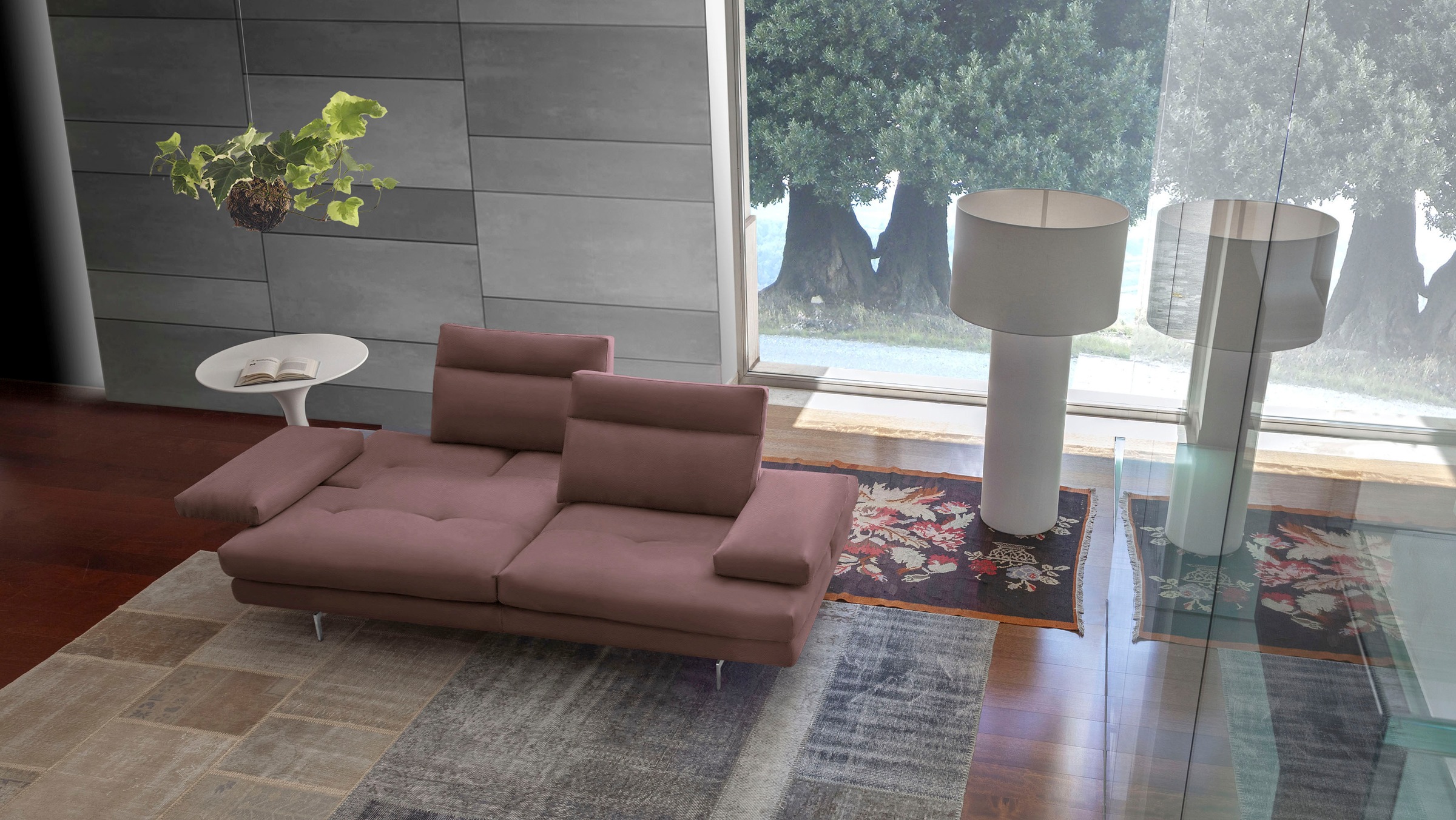 CALIA ITALIA 3-Sitzer »Toby Wing, Designsofa mit hohem Sitzkomfort, bequem und elegant«, inklusive Sitztiefenverstellung, Füße in Chrom glänzend