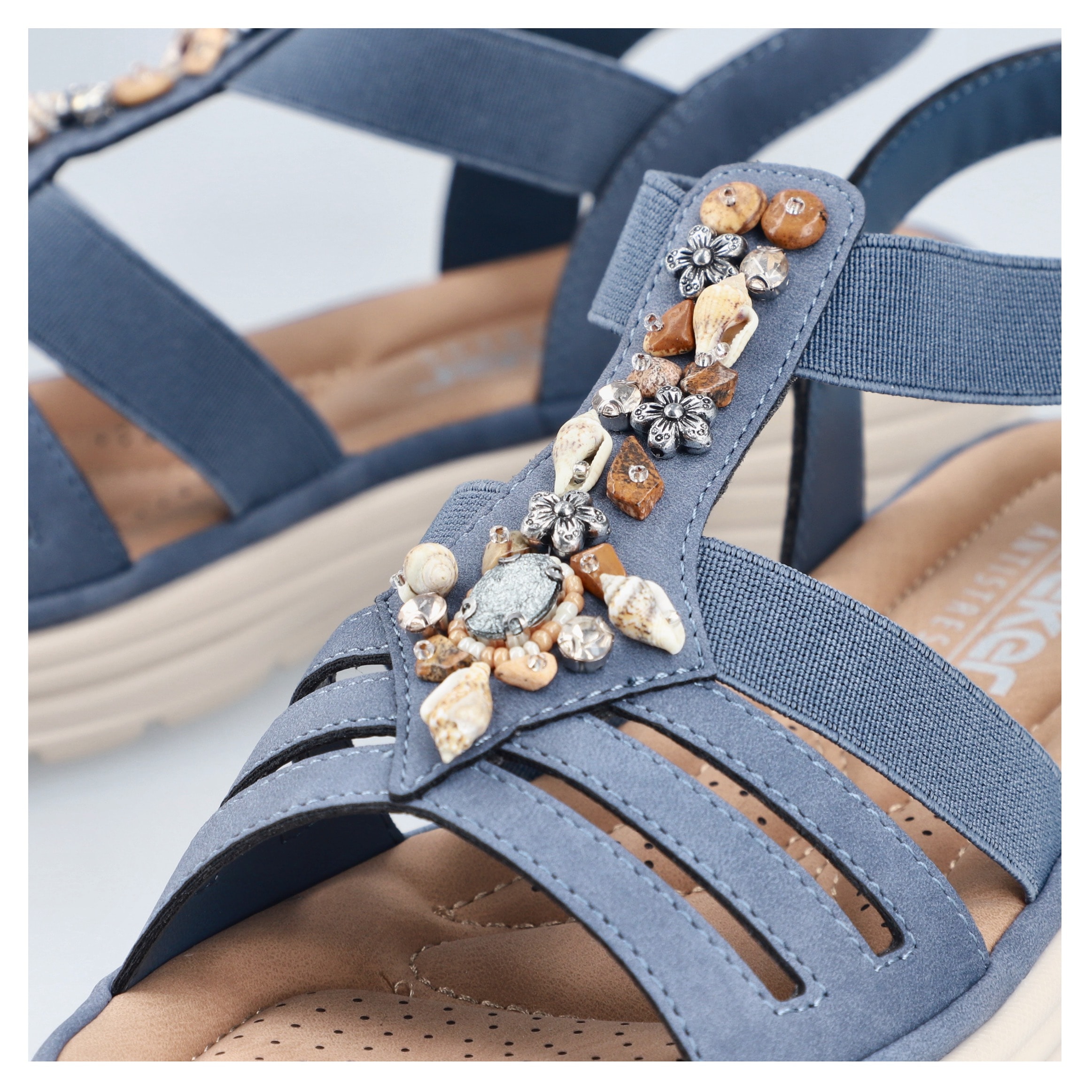 Rieker Sandale, Sommerschuh, Riemchensandalette, Schmuckverzierung, Gummizüge