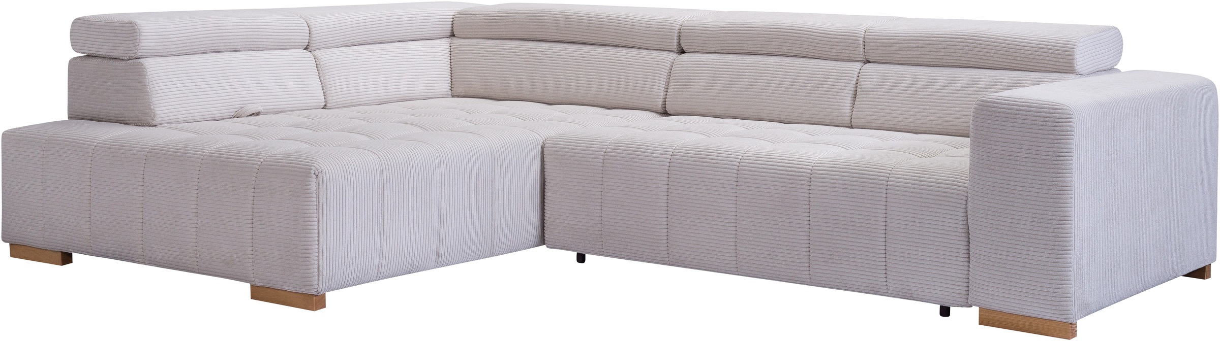 exxpo - sofa fashion Ecksofa »Elianos, hoher Sitzkomfort, aufwendige Kreuzsteppung im Sitz, L-Form«, Kopfteile & Sitztiefe verstellbar, mit Bettfunktion, Cord, beige