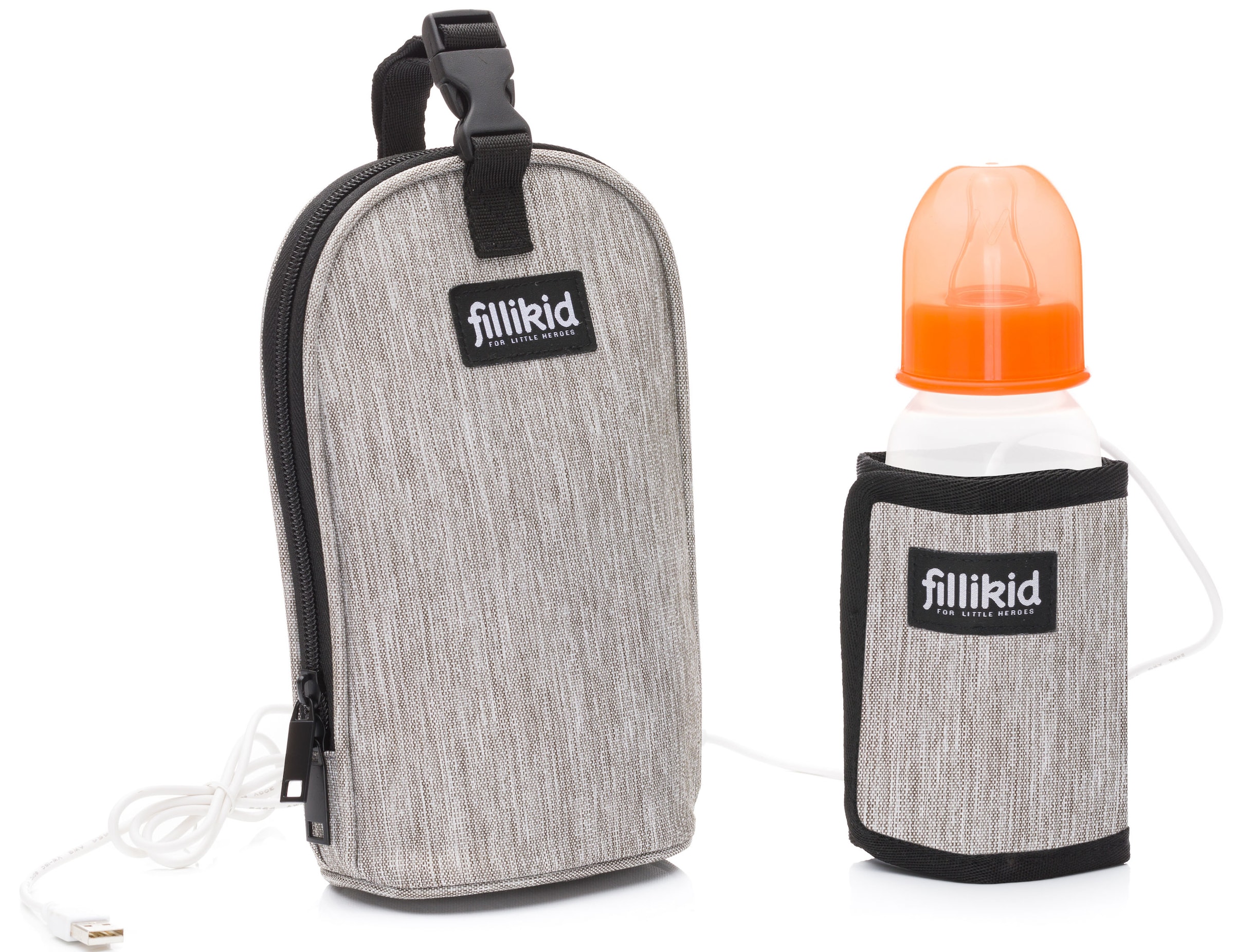 Fillikid Babyflaschenwärmer »hellgrau melange«, (Set, 2 tlg.), mit USB Anschluss zum Erwärmen der Babyflasche
