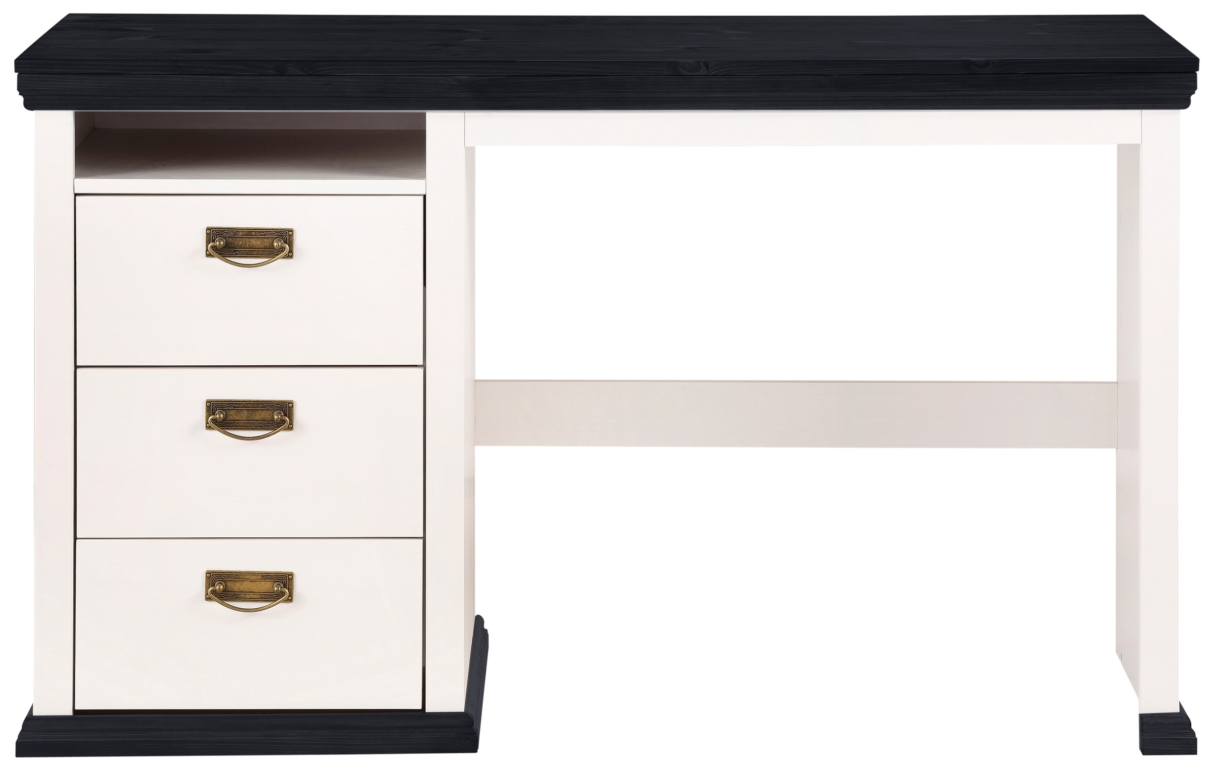 Schreibtisch OTTO HOME "Konrad", grau (weiß, anthrazit), B:129cm H:76cm T:48cm, Tische, Schreibtisch, aus zertifiziertem Massivholz, mit Schubladen, Breite 129 cm 3