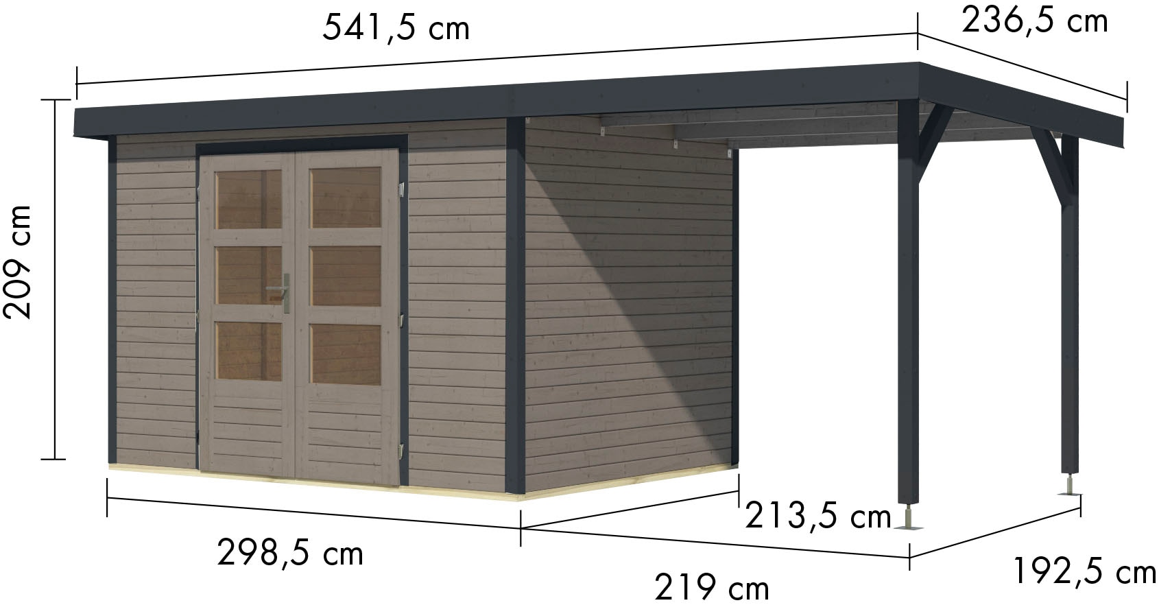 Karibu Gartenhaus »Jupiter 4«, in verschiedenen Farben, mit Anbaudach 2,35 m breit