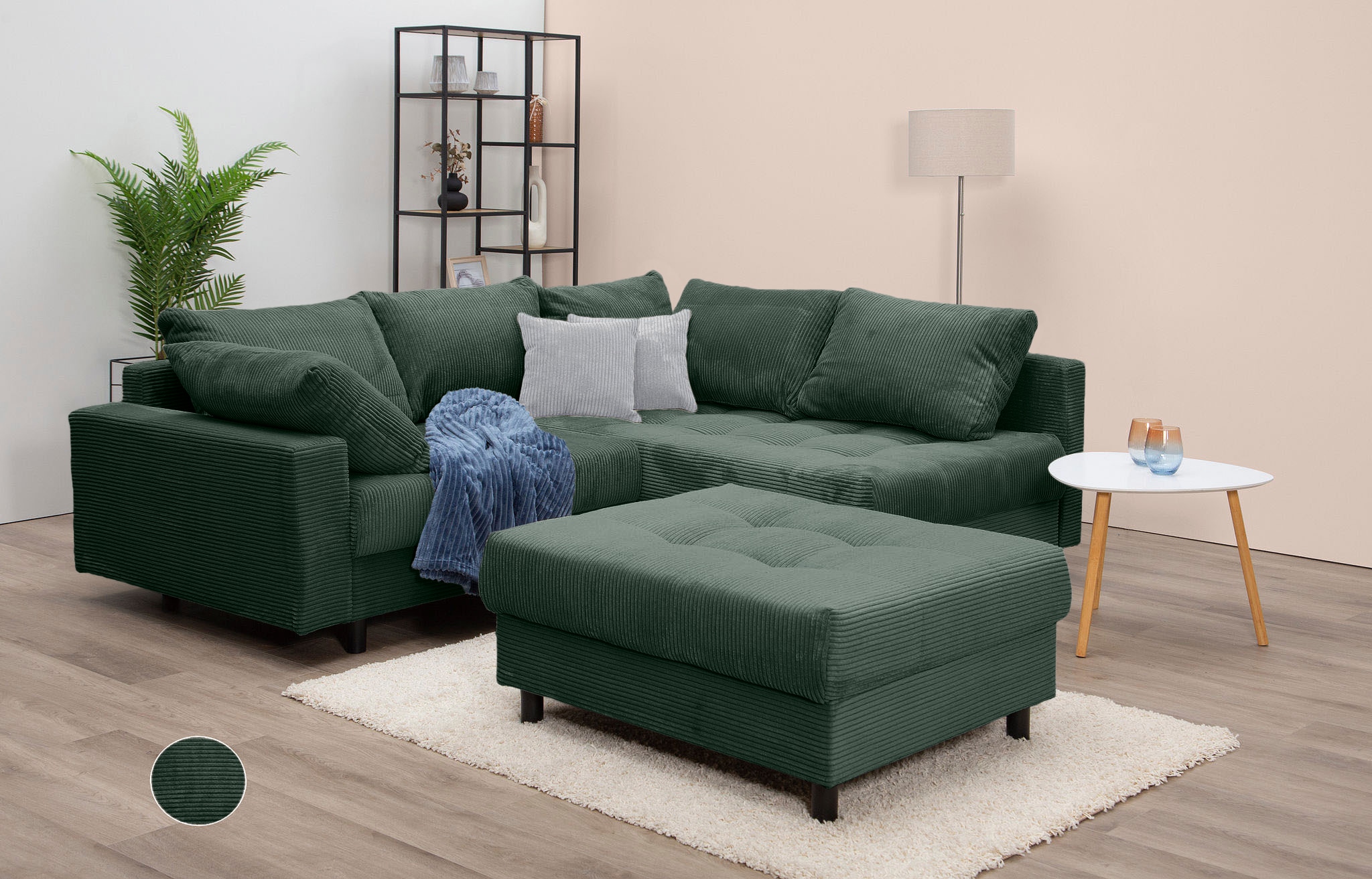 COLLECTION AB Ecksofa "Toni L-Form, B: 215 cm, XXL-Liegefläche 178x190 cm mit Hocker" Set: Sofa & Hocker, 2 Zierkissen, Federkern, frei stellbar