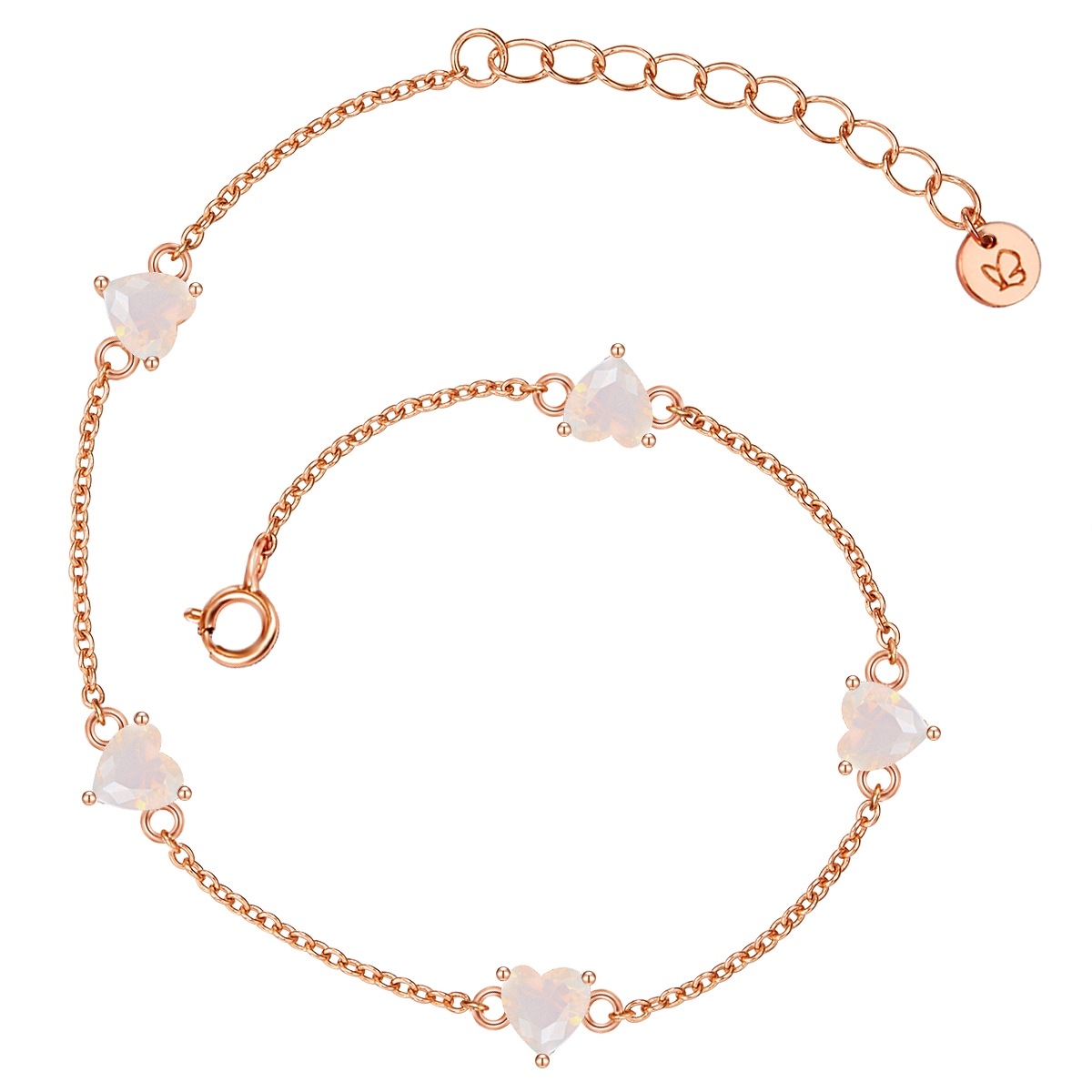 Damen Gliederarmband "GSM1218"roségold, weiß, GLANZSTÜCKE MÜNCHEN, Armbänder, Armband Sterling Silber roségold Mondstein (synth.)