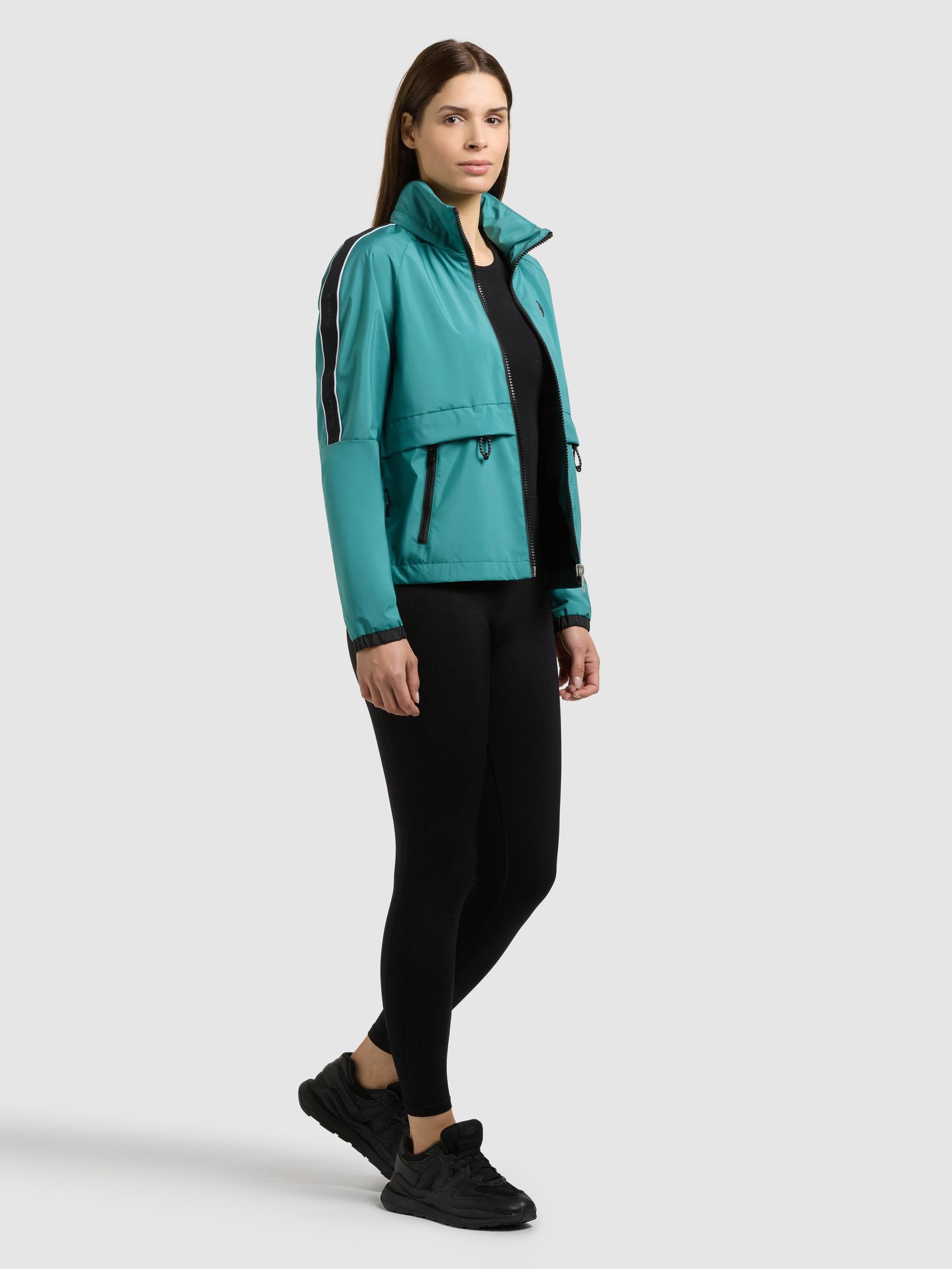Windbreaker KHUJO "Olia", Damen, Gr. M (38), north sea teal, Obermaterial: 100% Polyester; Innenfutter: 100% Nylon, gerade hüftlang, hoch geschlossener Ausschnitt, normaler Saum mit Gummizug, Jacken Windbreaker, Übergangsjacke mit im Kragen verstaubarer K 3