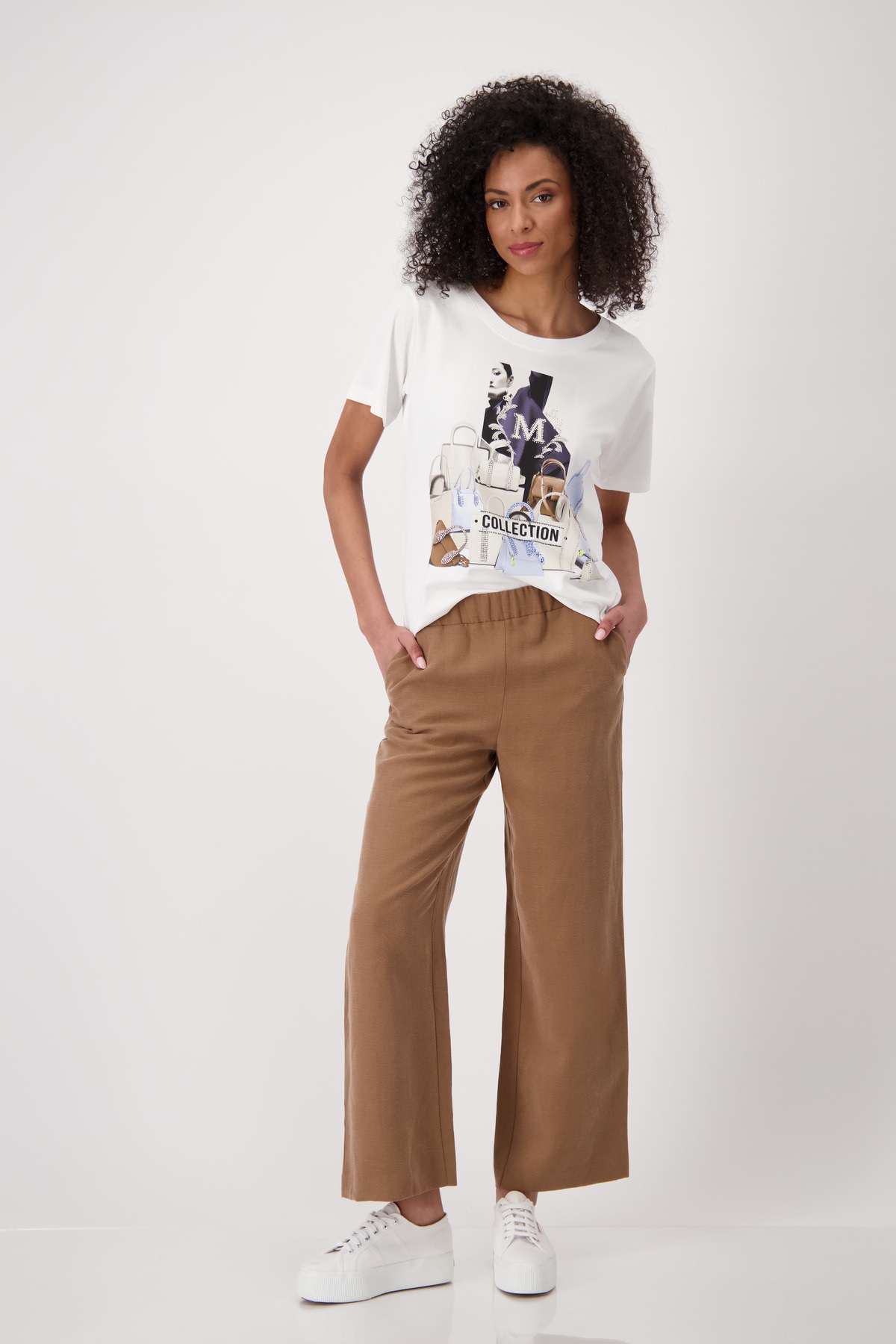 Monari Kurzarmshirt »Shirt Taschen«, mit funkelnden Strasssteinen