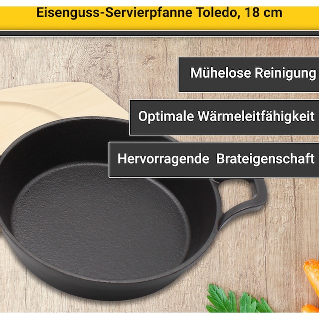 Krüger Servierpfanne »Toledo«, Gusseisen, (1 tlg.), inkl. Holzteller,  Induktion, Ø 18 cm kaufen | BAUR