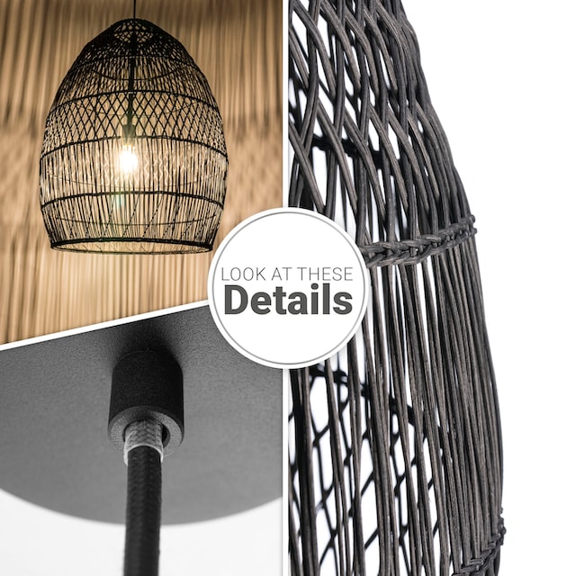 Paco Home Pendelleuchte »VIHMO«, Rattan Pendelleuchte Wohnzimmer Natur LED  Boho Rustikal Korb E27 | BAUR