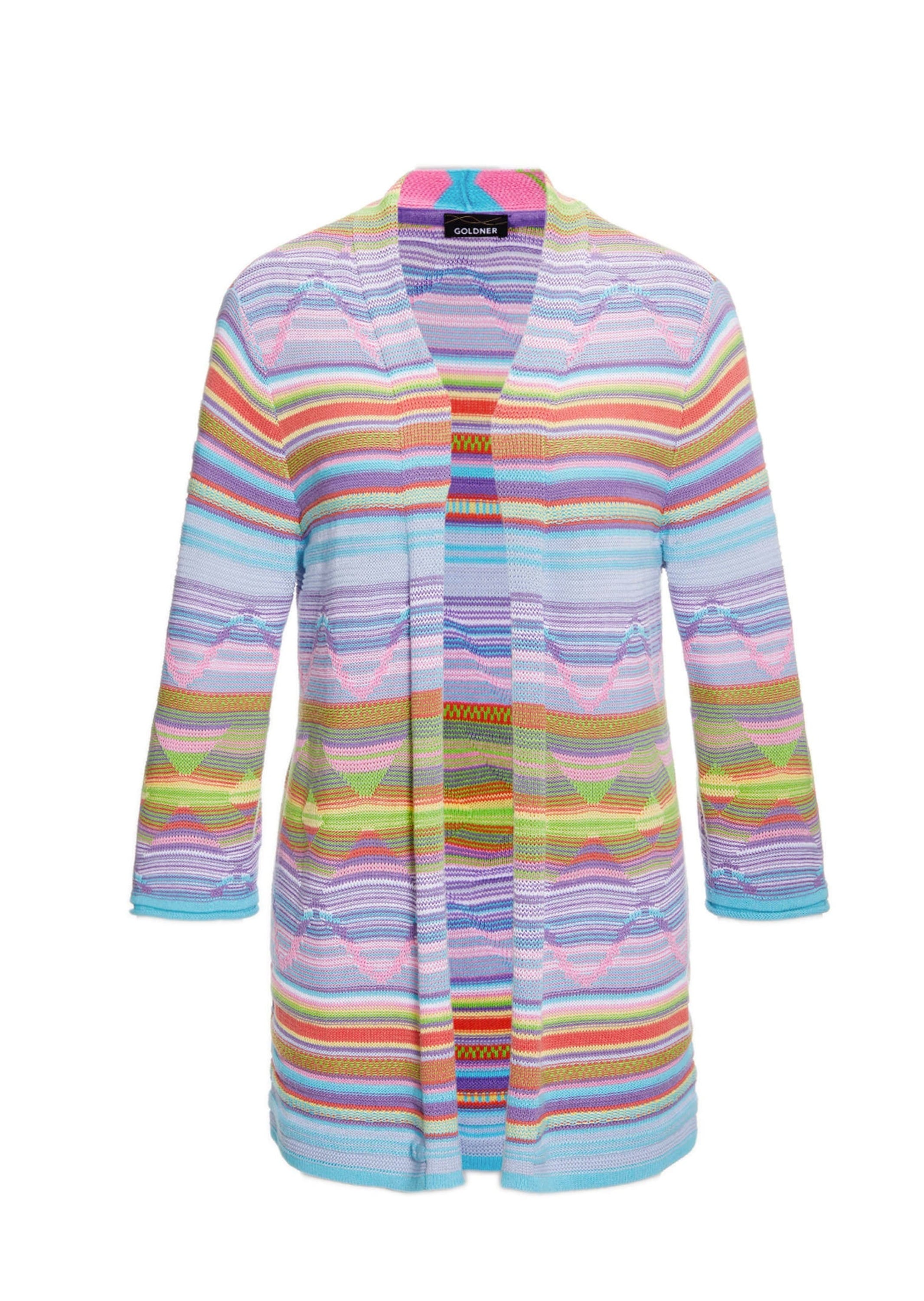 GOLDNER Strickjacke "Kurzgröße Abstrakt gemusterte Jaquardstrickjacke in offener Schnittform" Jacquardstrickjacke