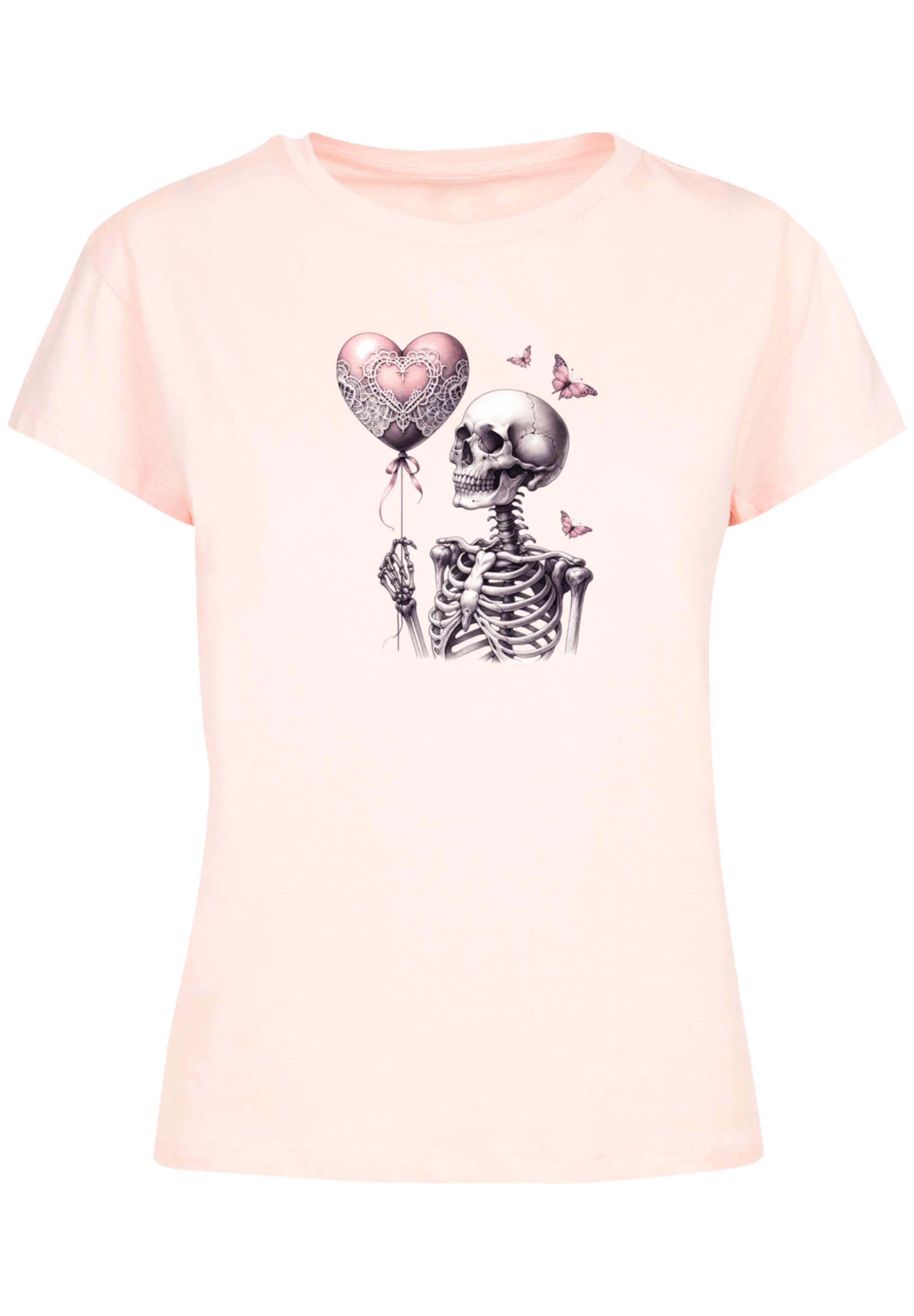 F4NT4STIC T-Shirt »Skelett hält Herzballon«, Premium Qualität