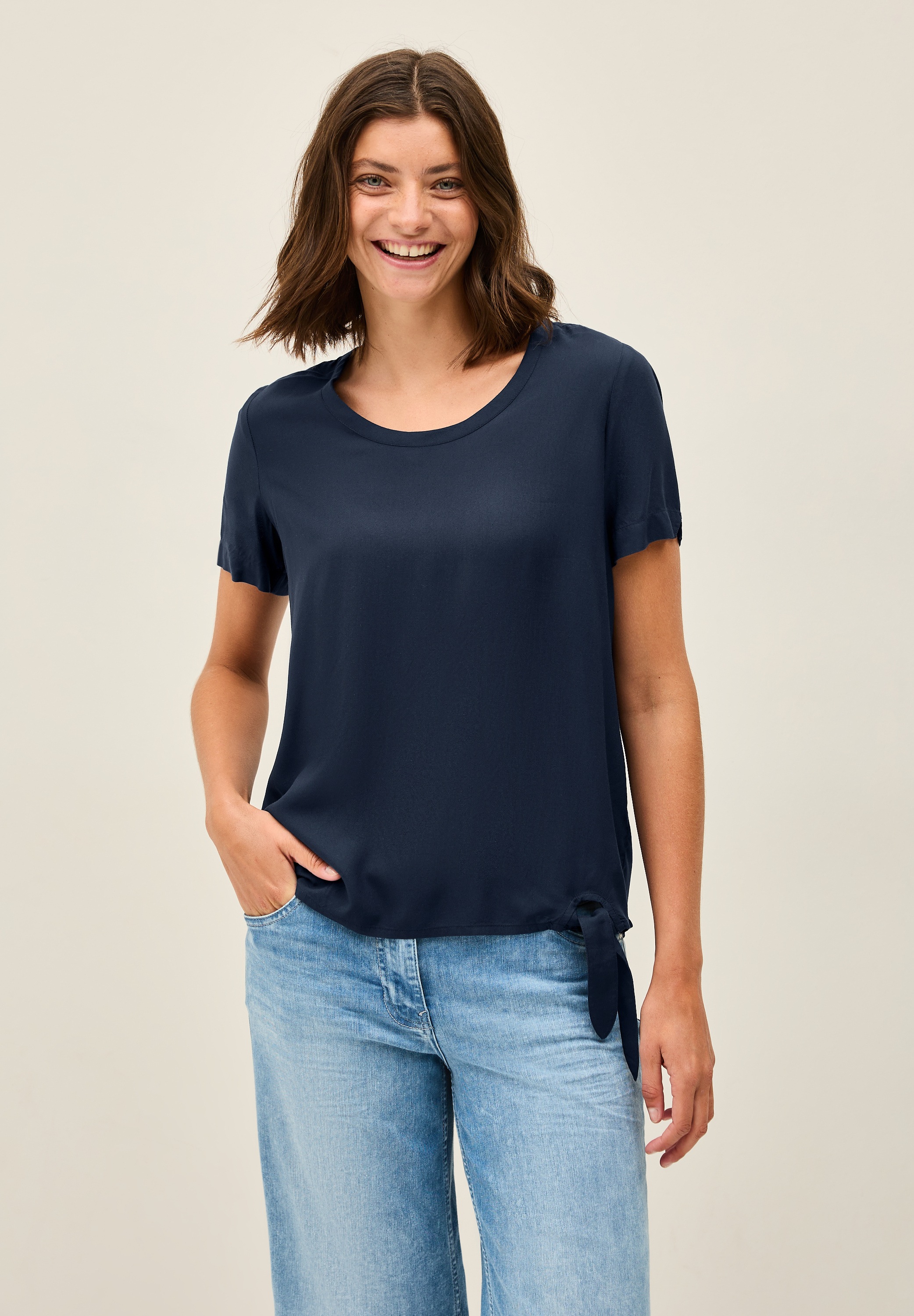 Cecil Shirtbluse Elastiksaum mit Knotendetail günstig online kaufen