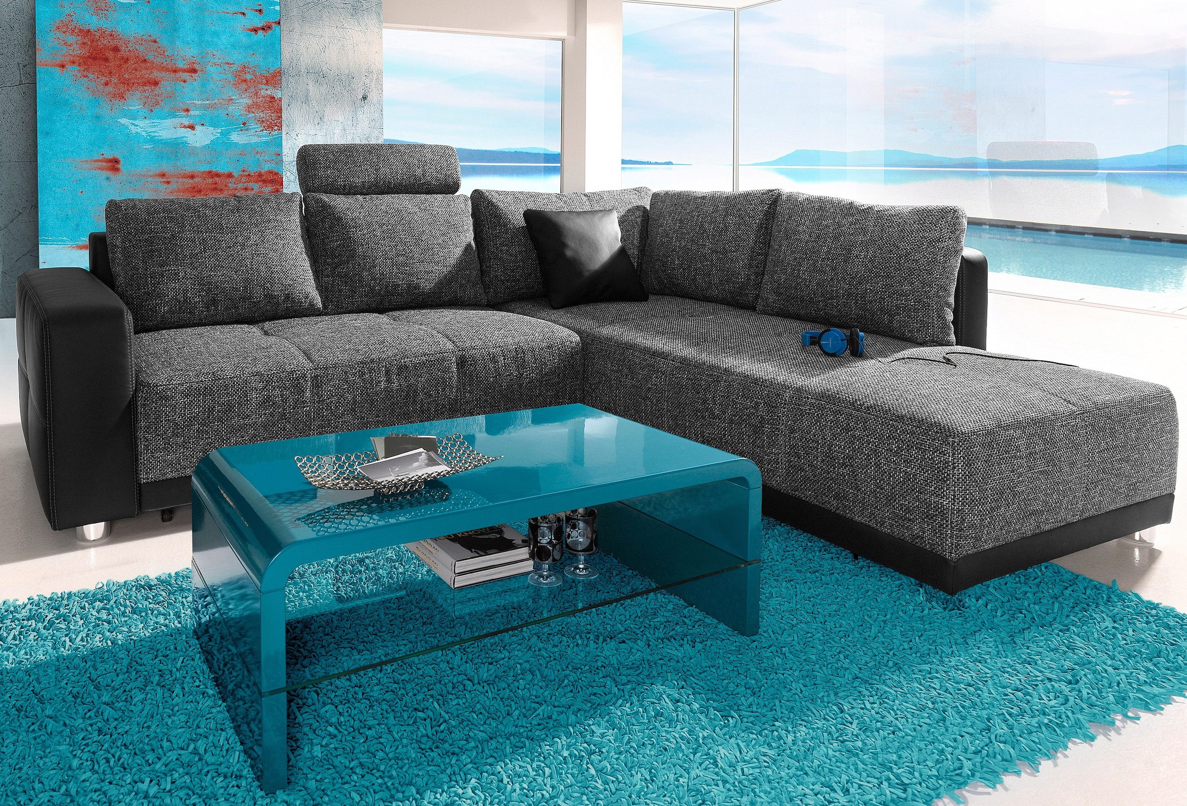 Jockenhöfer Gruppe Ecksofa "Orlando L-Form, B: 257 cm" mit Schlaffunktion, Bettkasten, Zierkissen & Kopfstützen