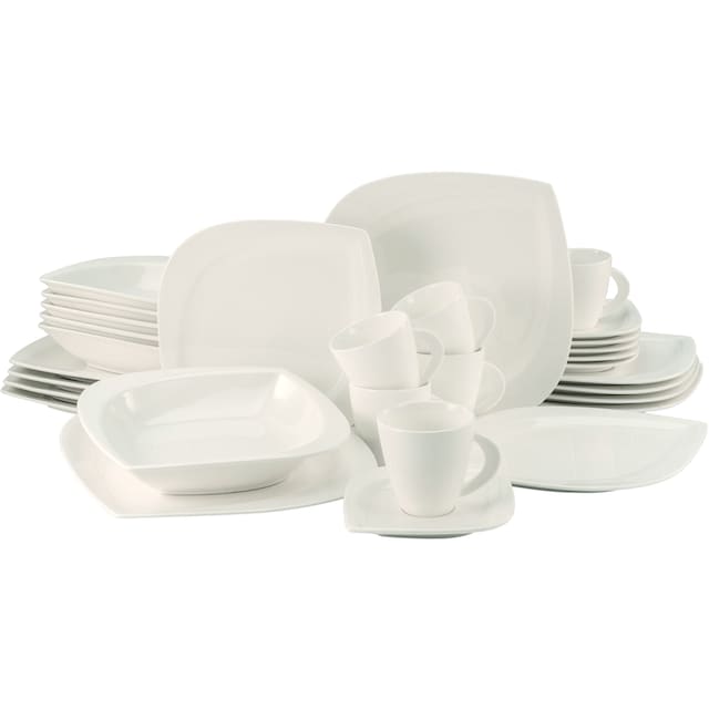 CreaTable Kombiservice »Geschirr-Set Melbourne«, (Set, 30 tlg.,  Kaffeeservice und Tafelservice im Set, für 6 Personen), Service, elegante  Blattform, 30 Teile, für 6 Personen | BAUR