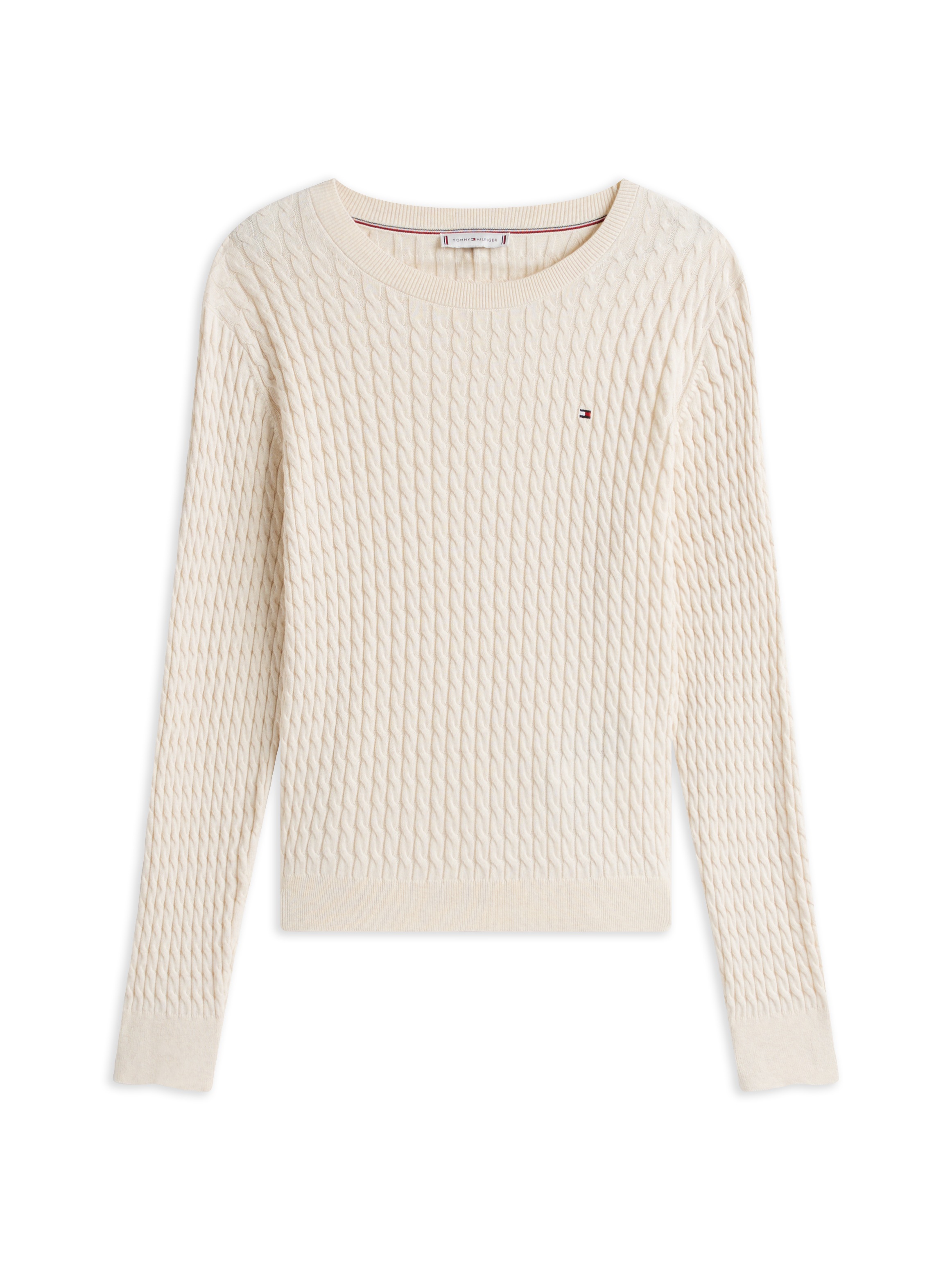 Tommy Hilfiger Rundhalspullover »CO CABLE C-NK LS SWEATER« Baumwolle, mit Zopfmuster
