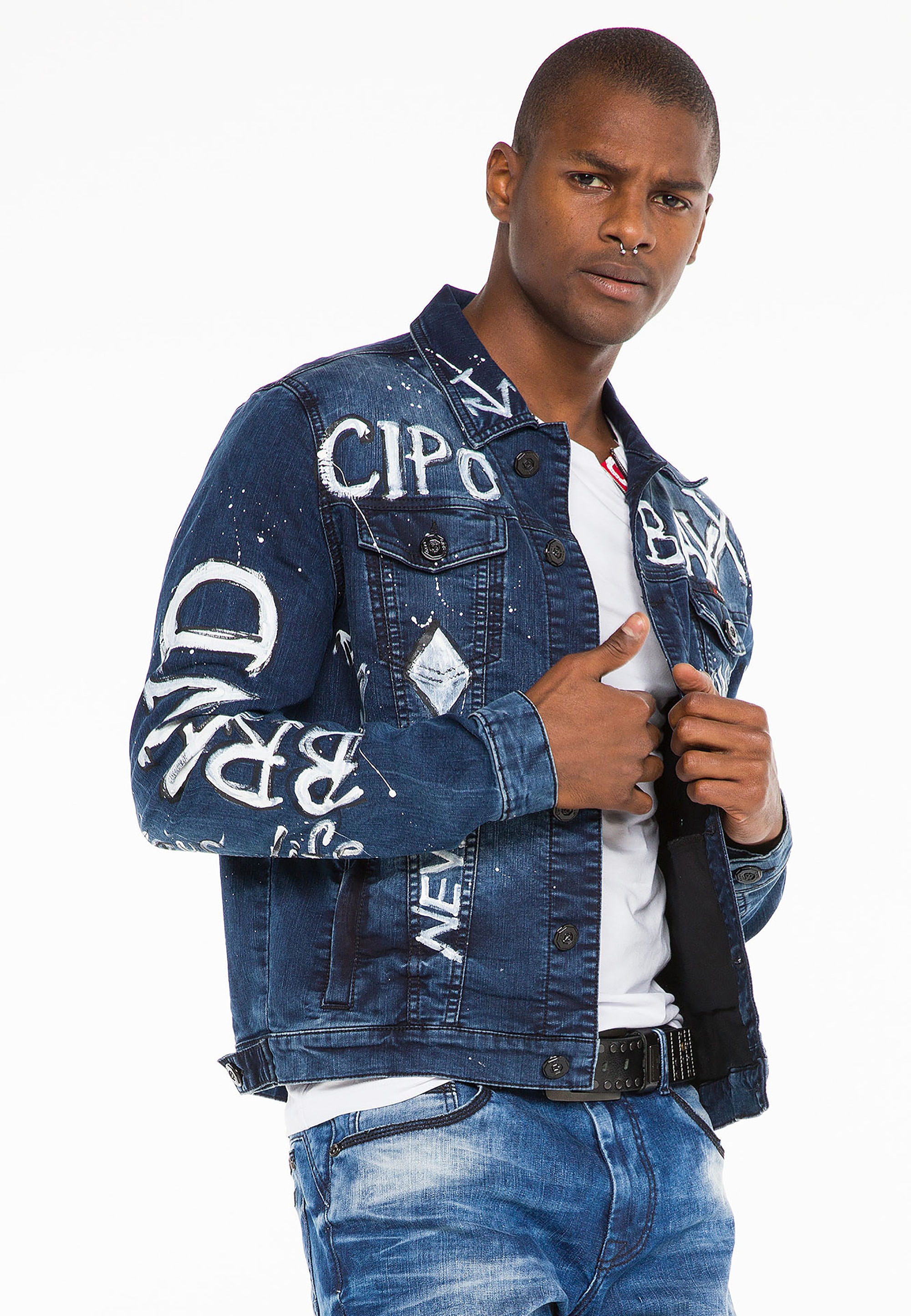 Cipo & Baxx Jeansjacke, mit handbemalter Graffiti