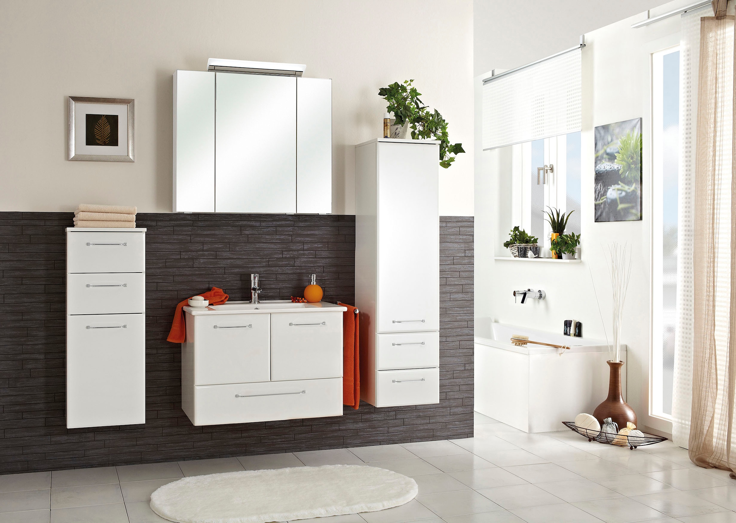 Saphir Midischrank »Quickset Badschrank 35 cm breit, 1 Tür, 2 Schubladen, 2 Einlegeböden«, Badezimmer-Midischrank inkl. Türdämpfer, Griffe in Chrom glänzend