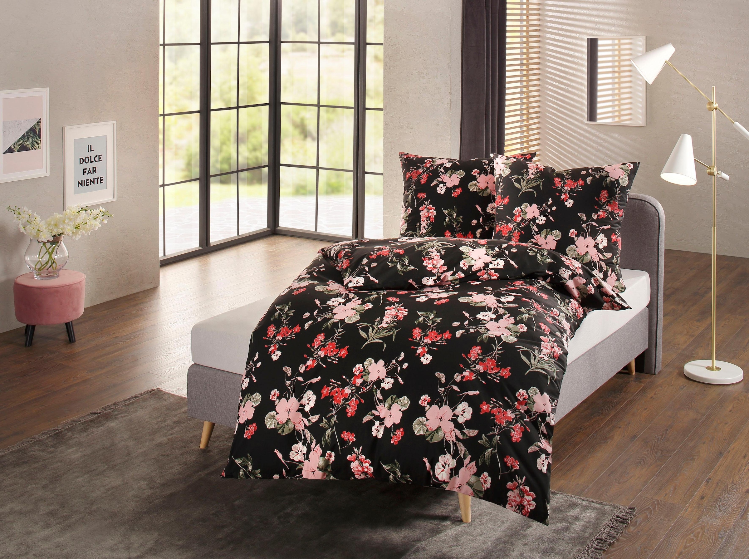 Home affaire Bettwäsche »Fleur in Gr. 135x200 oder 155x220 cm«, Bettwäsche aus Baumwolle, florale Bettwäsche mit Reißverschluss